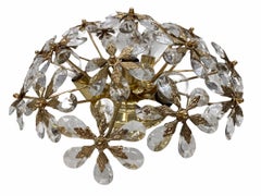 Crystal Flowers Glass Flush mount by Palwa Germany, Midcentury, German, 1960s