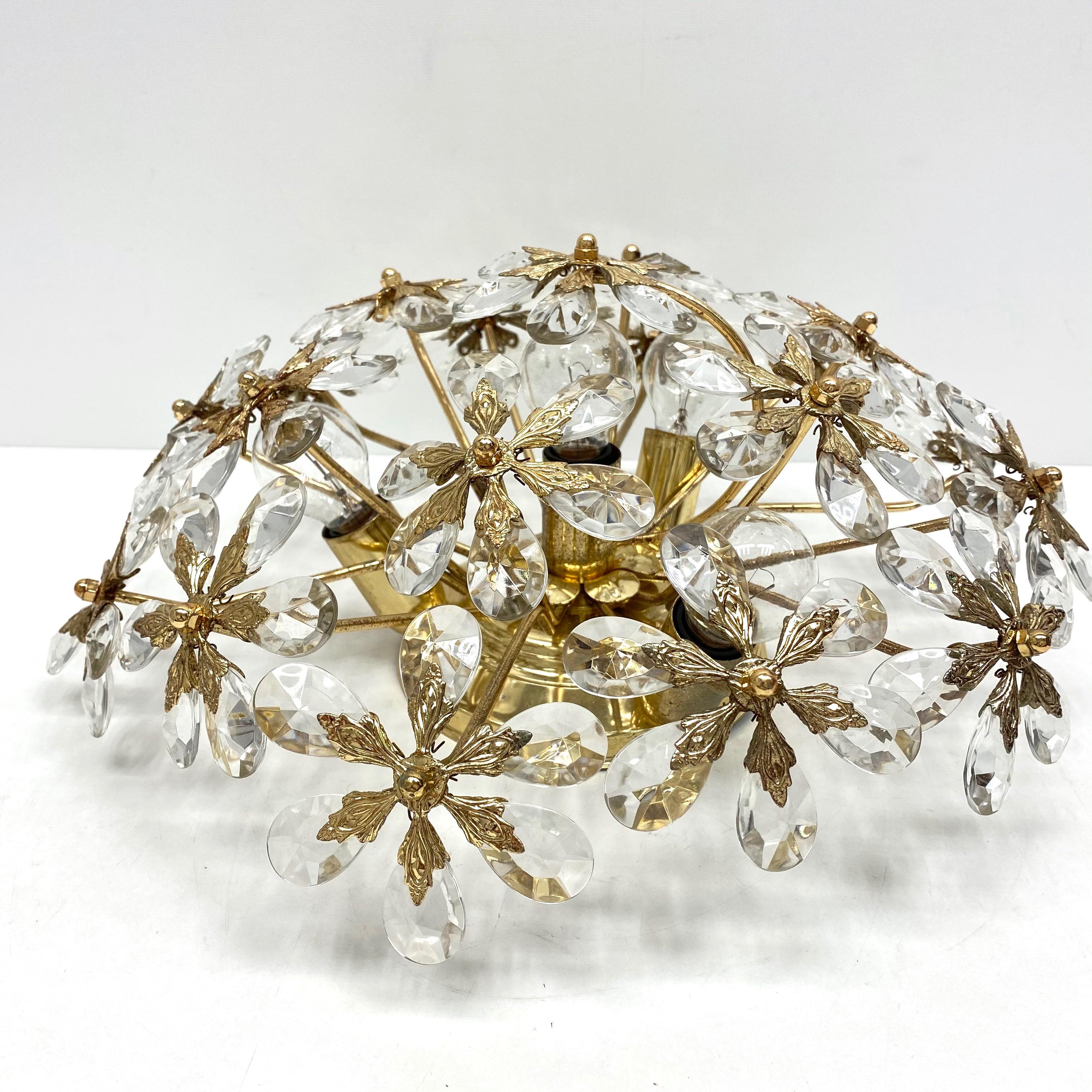 Crystal Flowers Glass Flush mount by Palwa Germany, Midcentury, German, 1960s In Good Condition In Nuernberg, DE