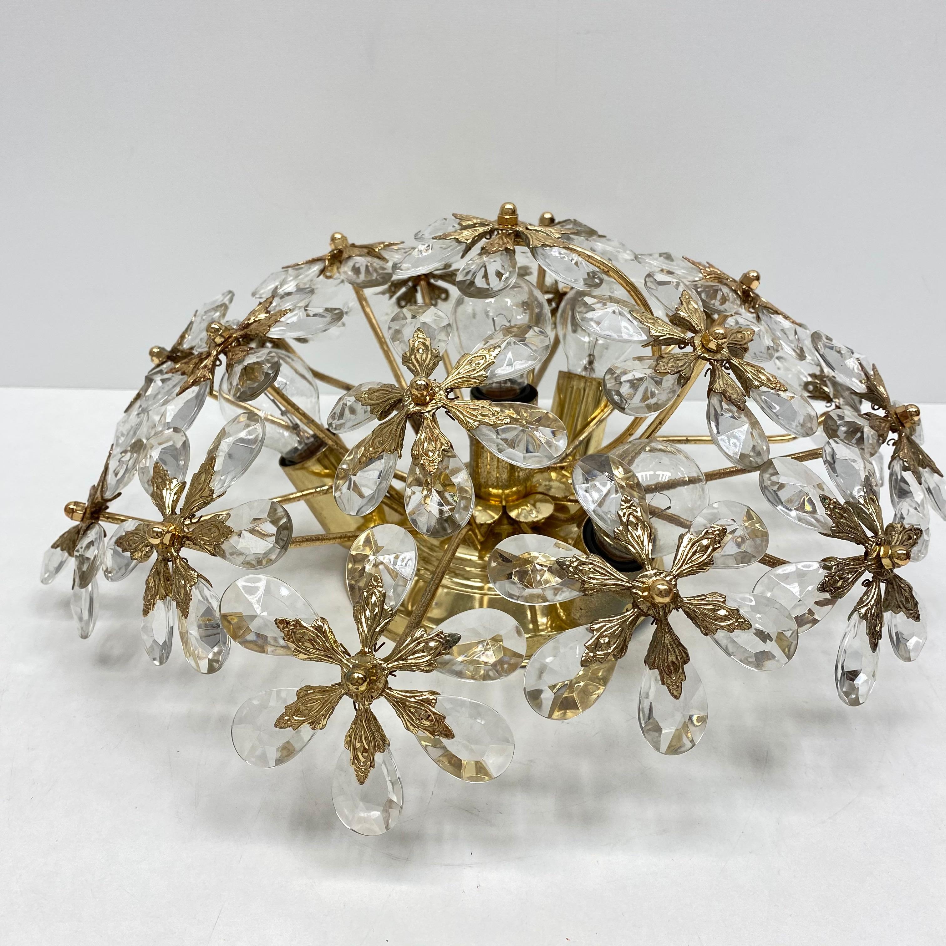 Mid-20th Century Crystal Flowers Glass Flush mount by Palwa Germany, Midcentury, German, 1960s
