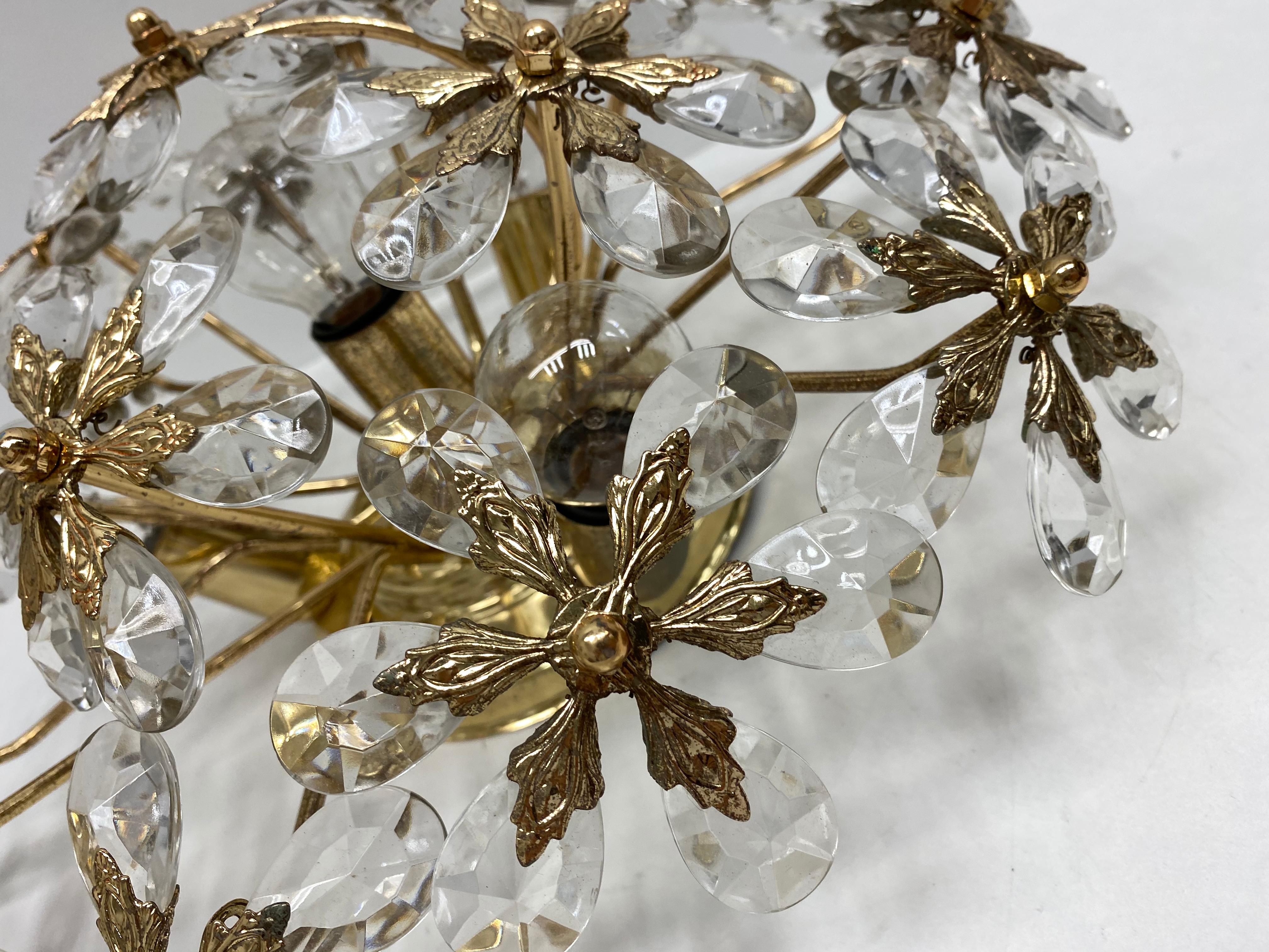 Crystal Flowers Glass Flush mount by Palwa Germany, Midcentury, German, 1960s 1