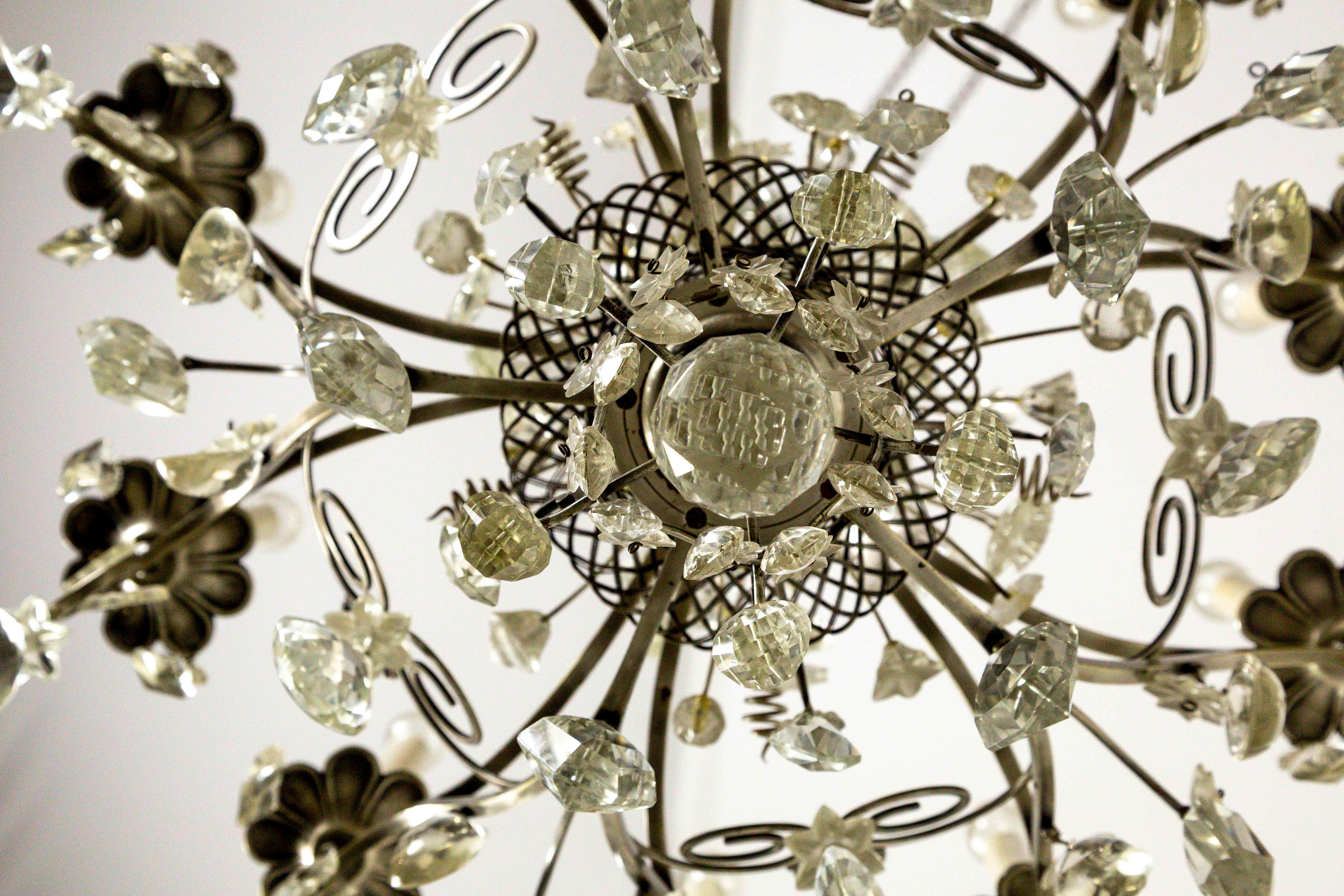 Crystal Flowers in Woven Basket Chandelier For Sale 7