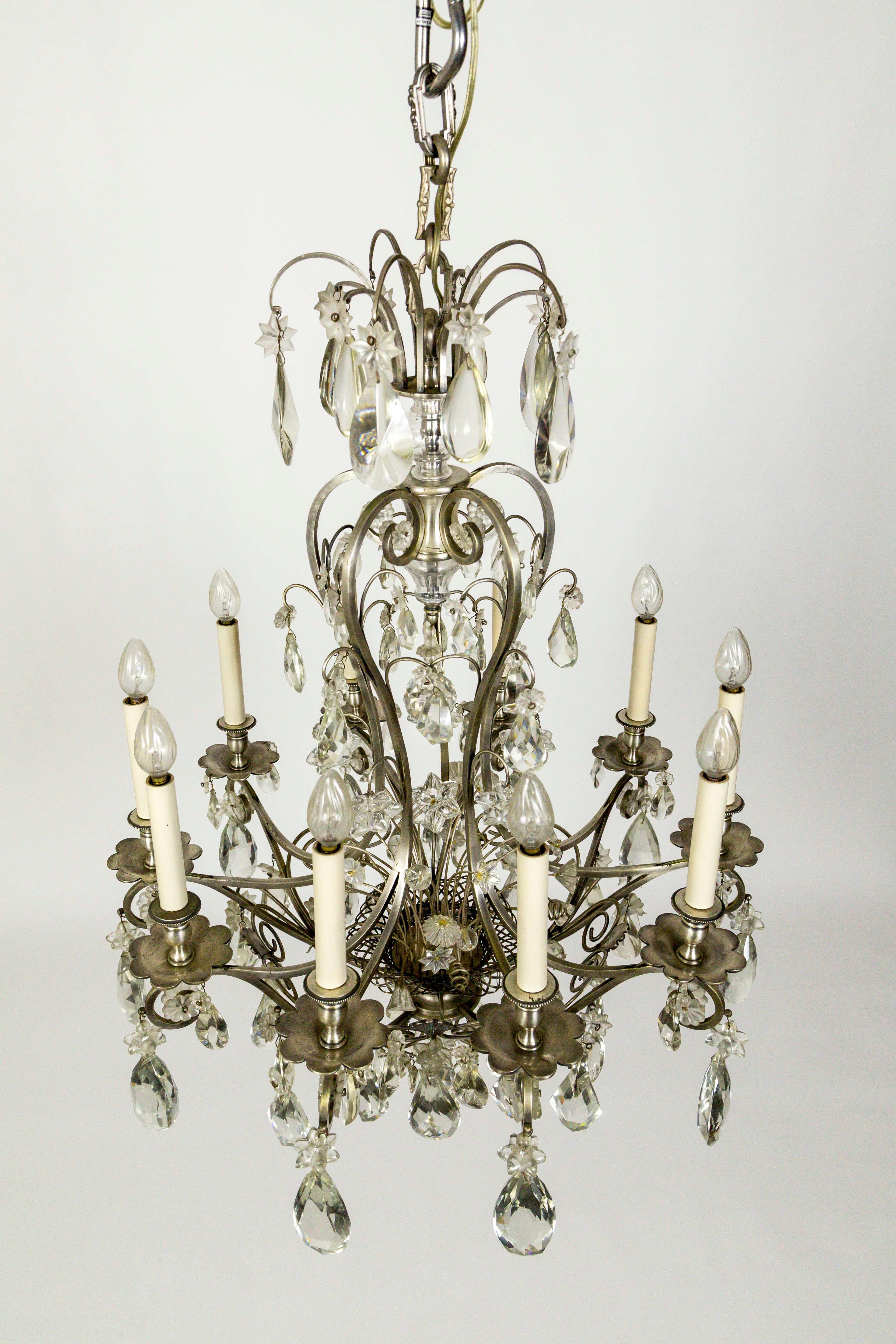 Français Lustre panier tissé à fleurs de cristal