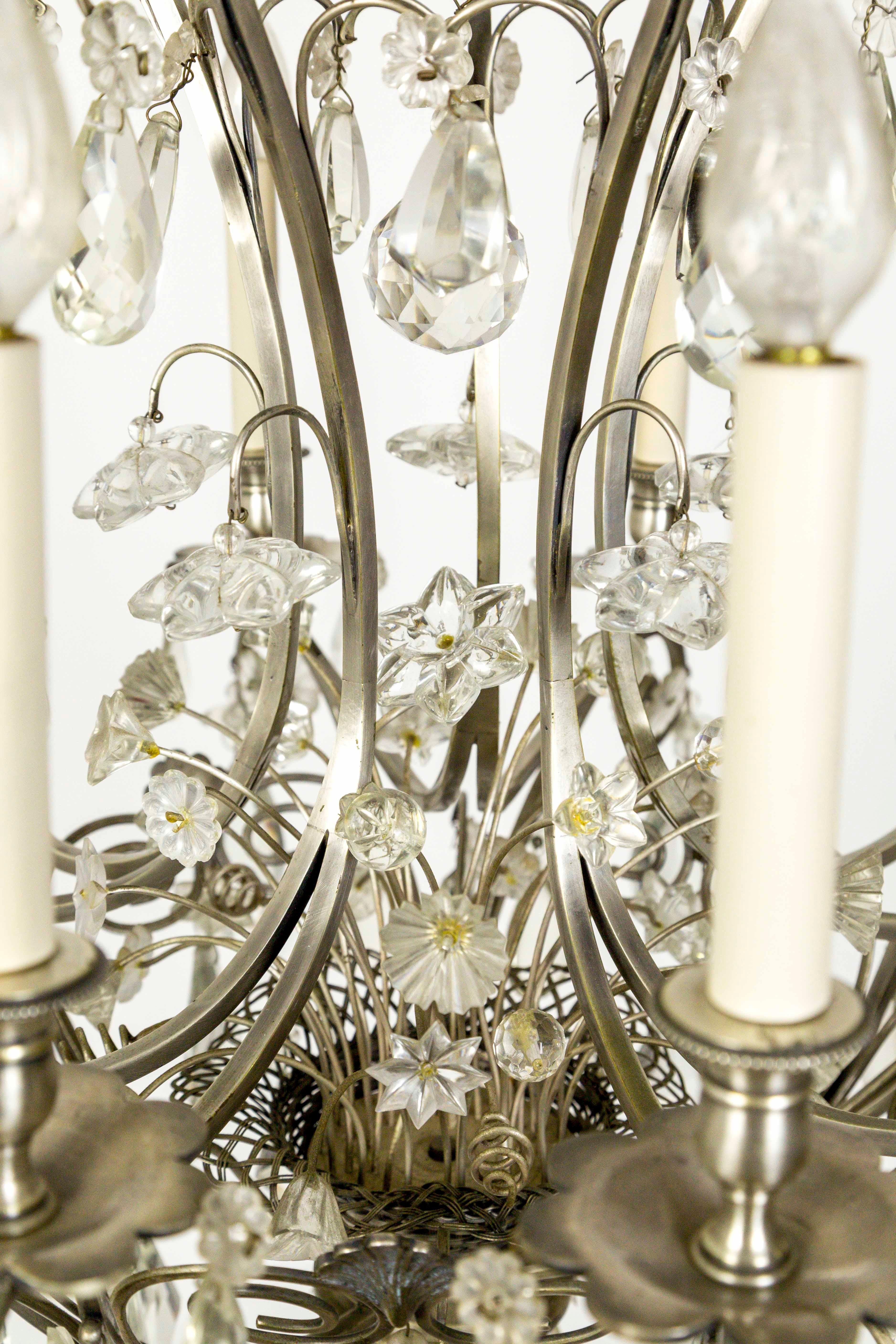 20th Century Crystal Flowers in Woven Basket Chandelier For Sale