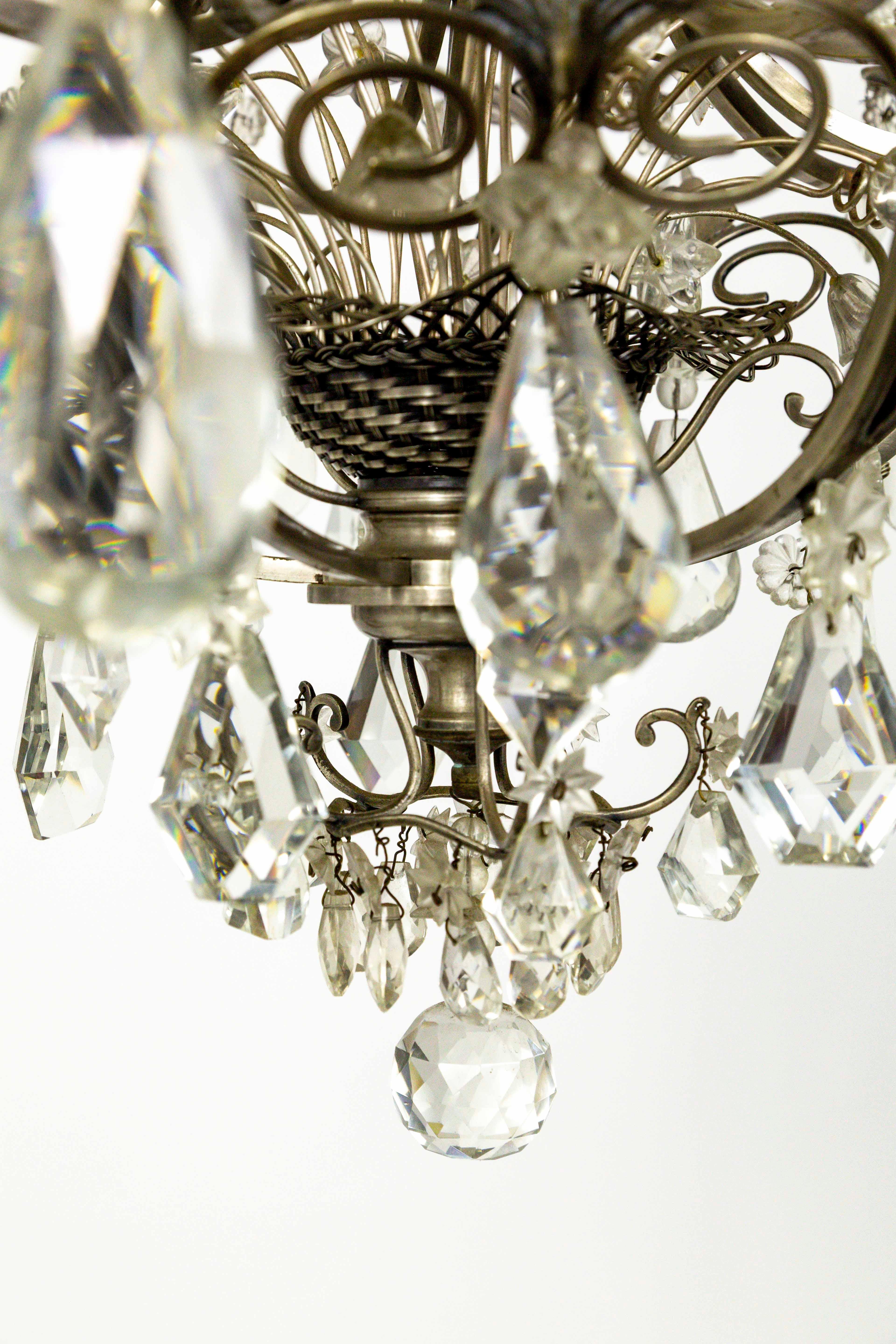 Crystal Flowers in Woven Basket Chandelier For Sale 1