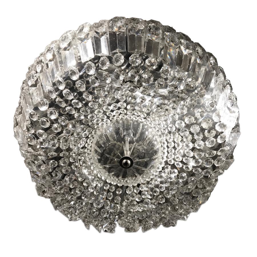A French crystal and mirror flush mounted ceiling fixture, circa 1930s.

Measurements:
Drop 7