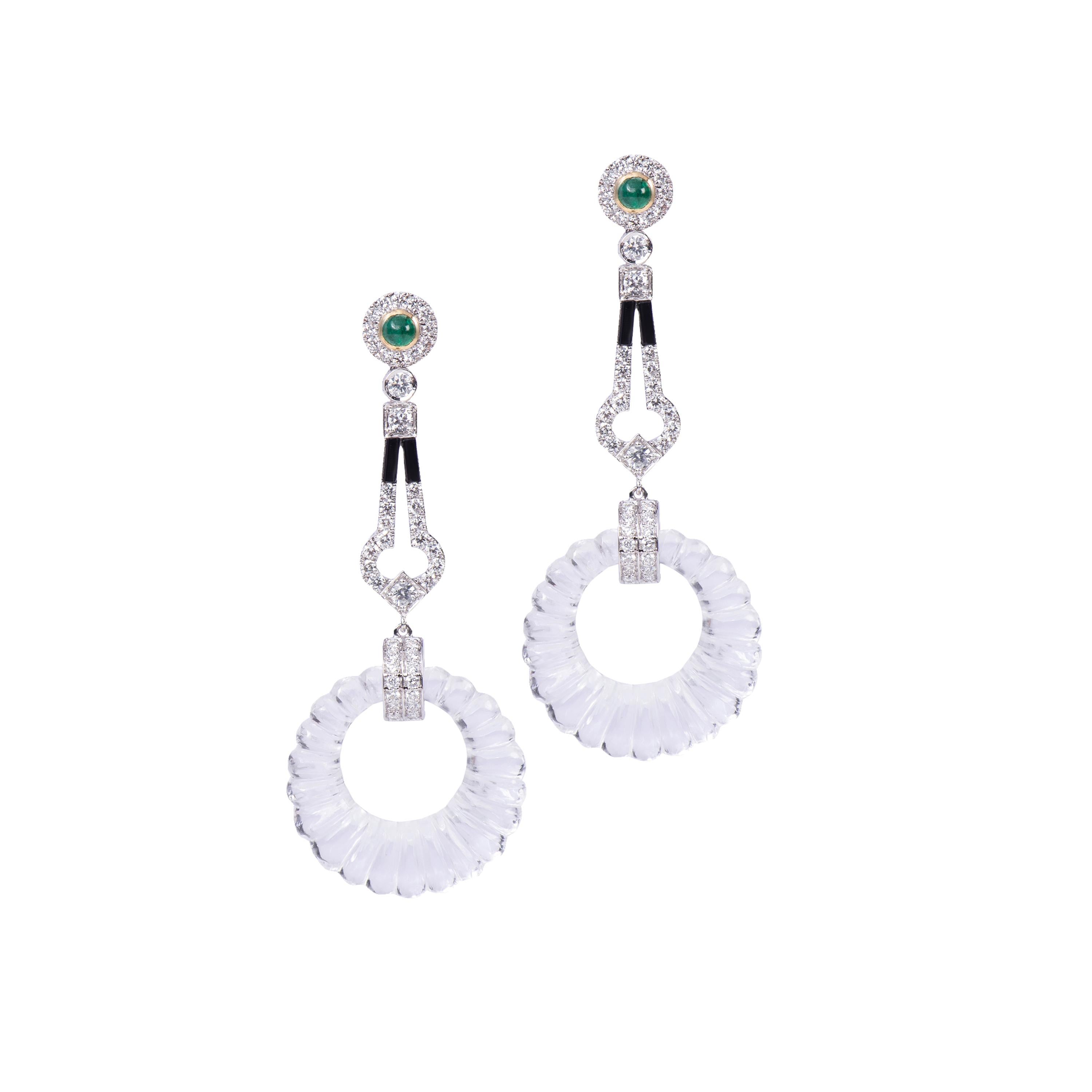Round Cut Crystal Flute Diamond Art Deco Style Earring For Sale