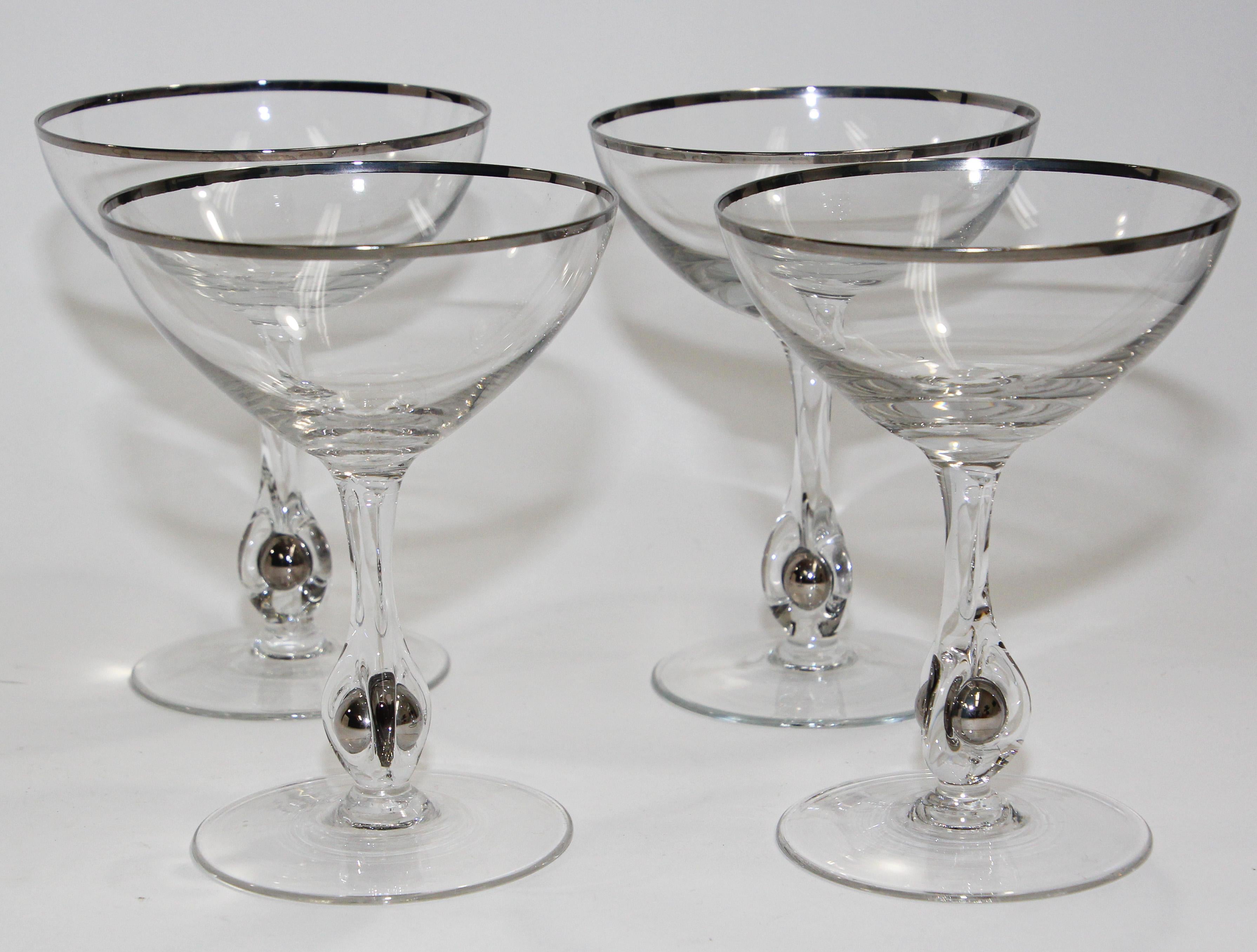 silver rimmed champagne glasses