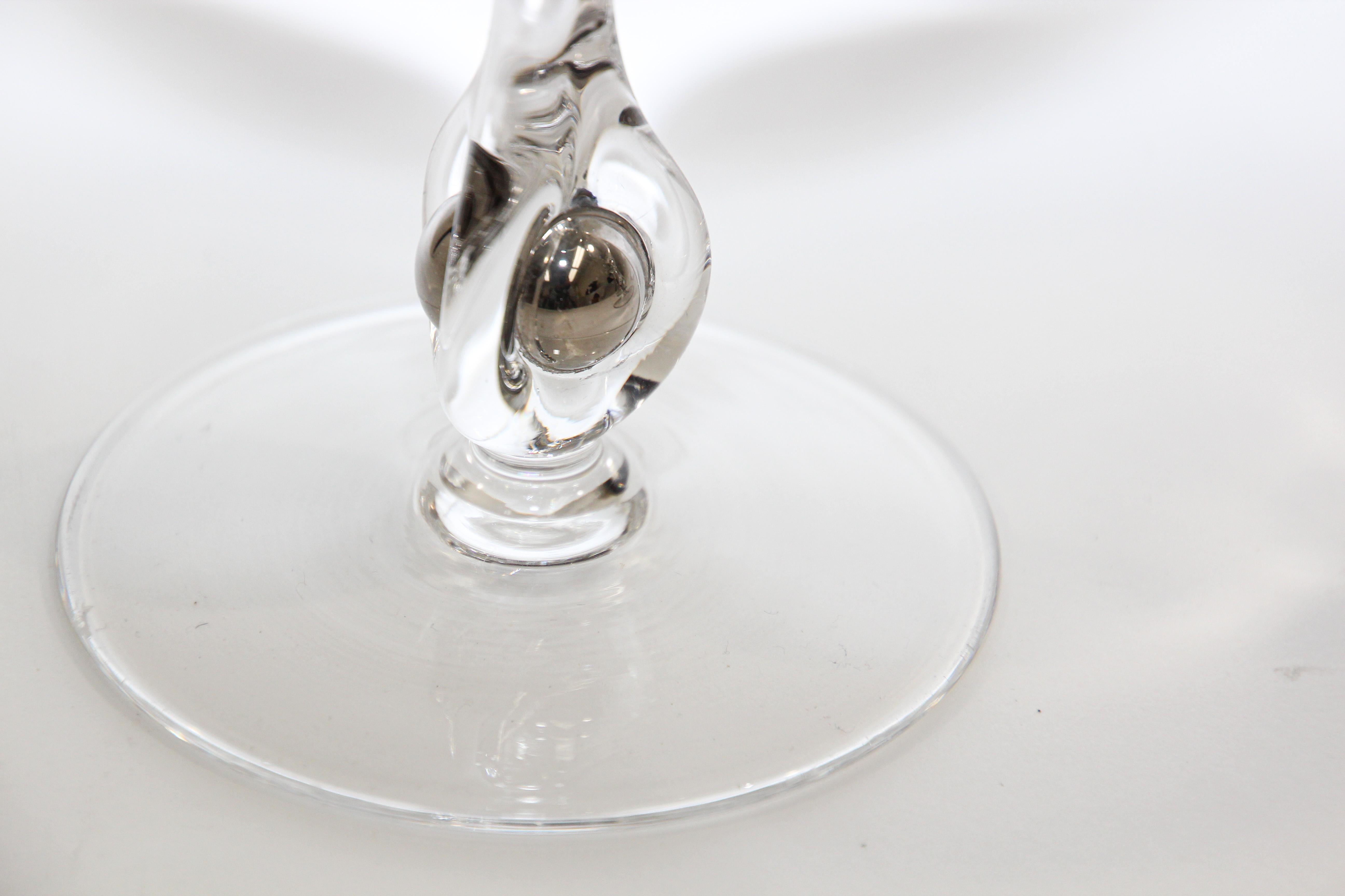 20th Century Crystal Footed Champagne Glasses with Silver Rim For Sale