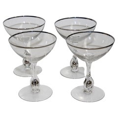 Vintage Crystal Footed Champagne Glasses with Silver Rim