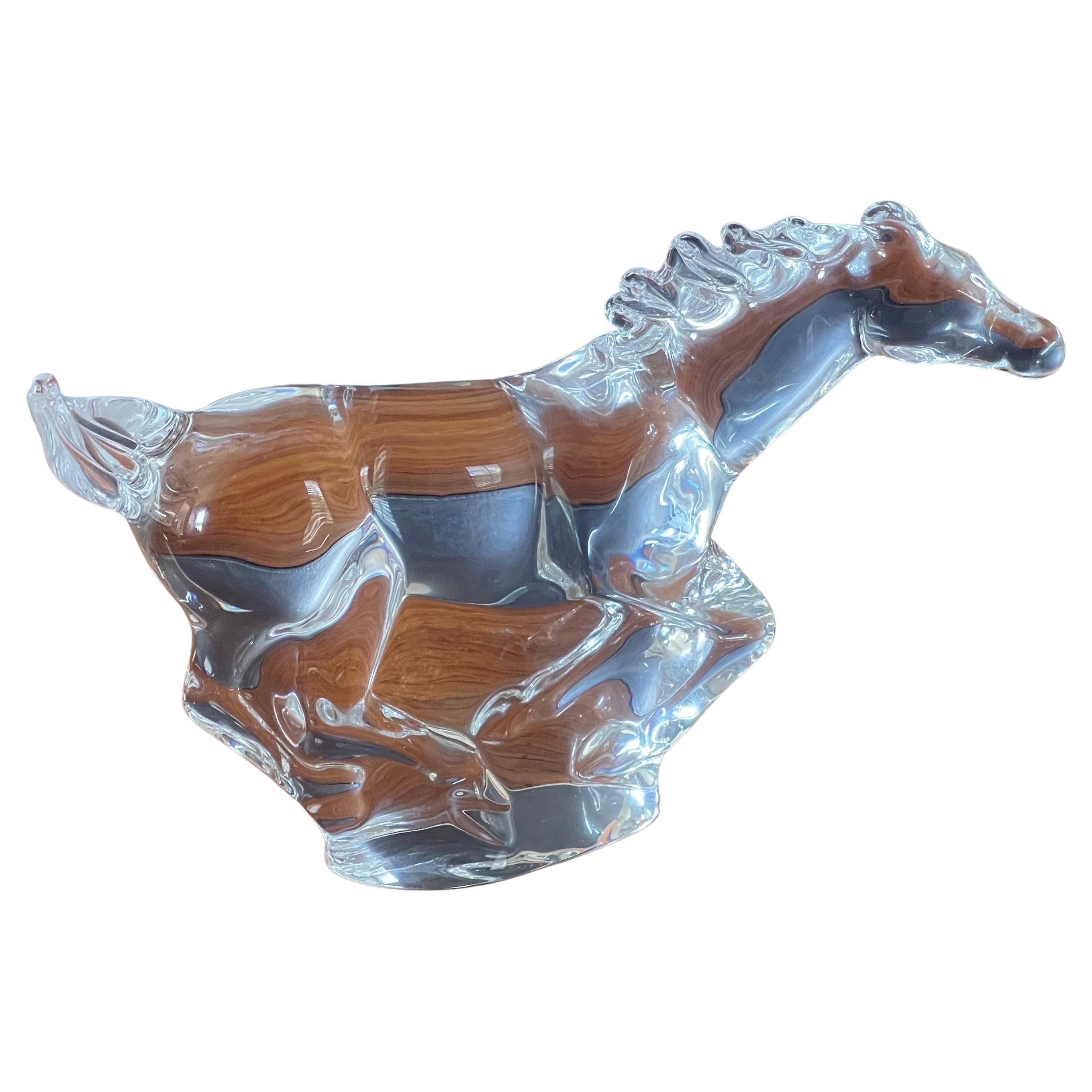 Crystal Galloping Horse / Mustang Sculpture by Steuben Glassworks