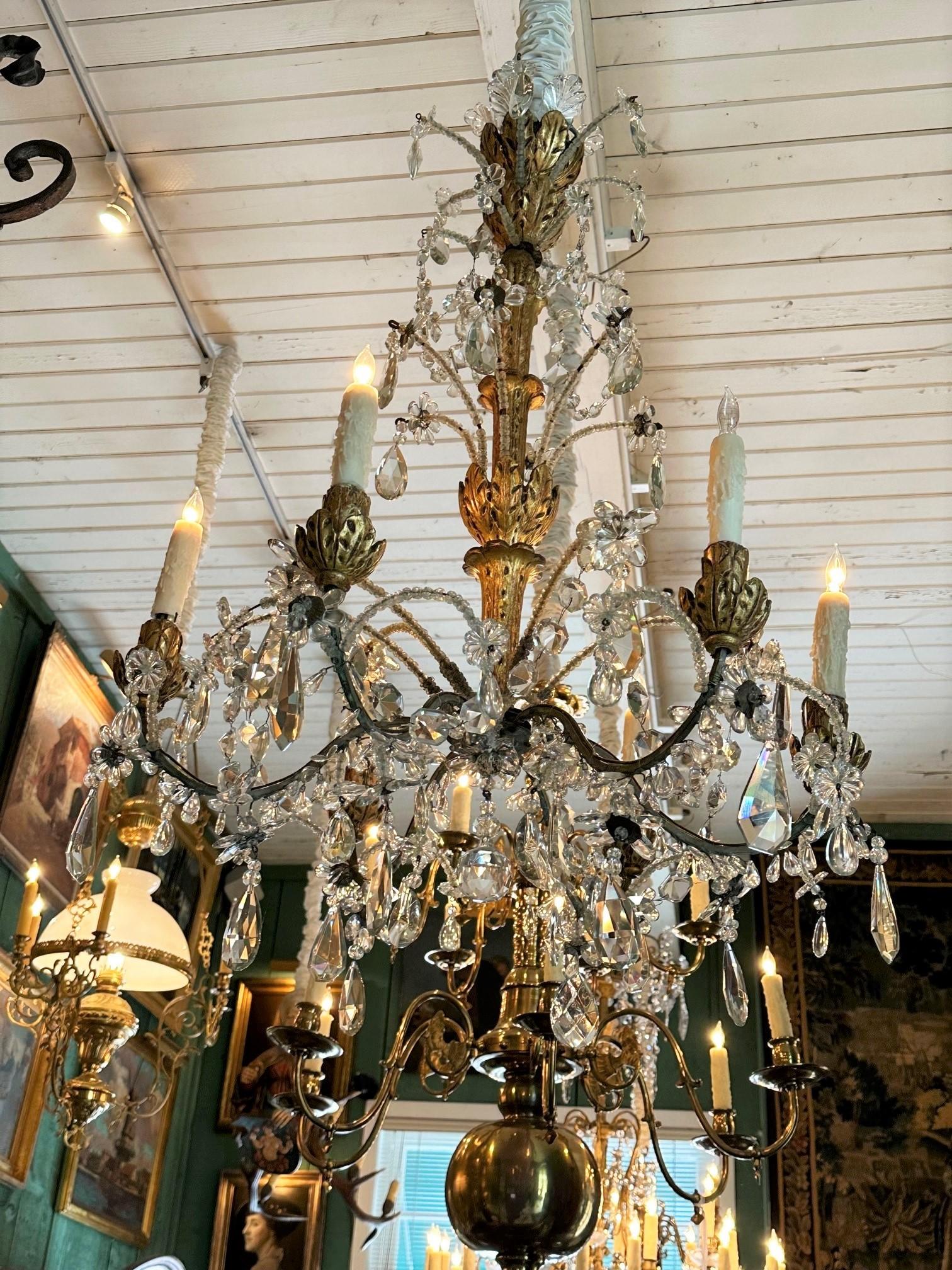 Crystal Genovese Italian Hand Carved Hanging Ceiling Light Pendant Chandelier LA For Sale 6