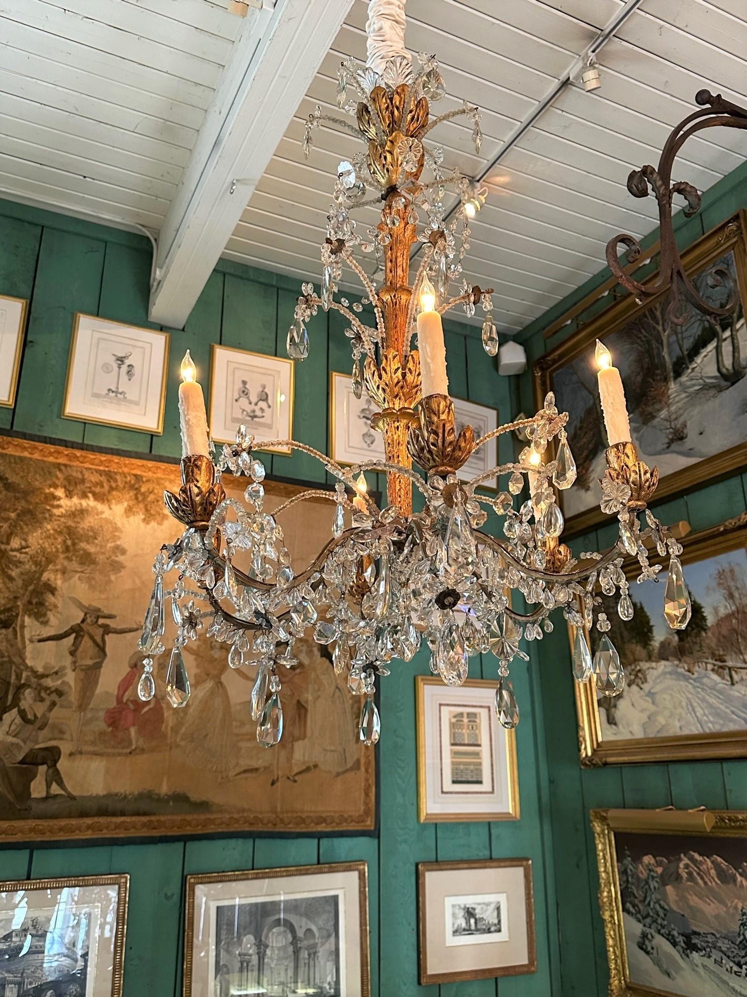 Crystal Genovese Italian Hand Carved Hanging Ceiling Light Pendant Chandelier LA For Sale 9