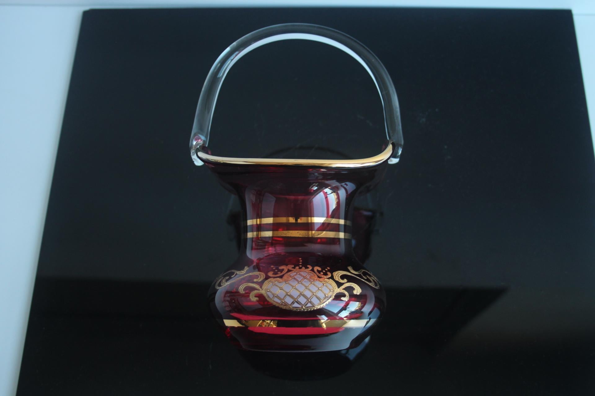 Crystal, gilded basket, Bohemia Crystal, Czechoslovakia, 1960's. In Good Condition For Sale In Praha, CZ