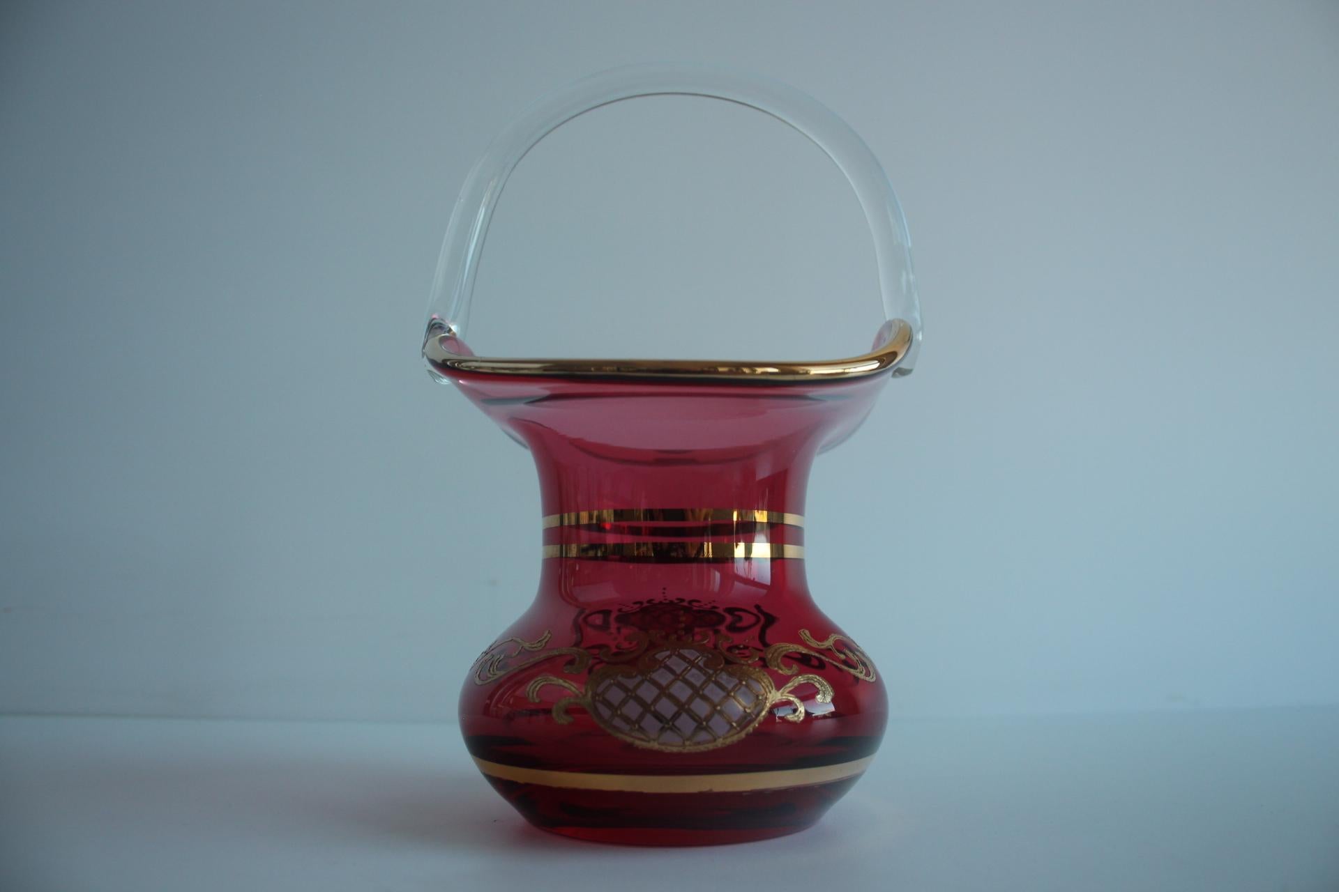 Mid-20th Century Crystal, gilded basket, Bohemia Crystal, Czechoslovakia, 1960's. For Sale