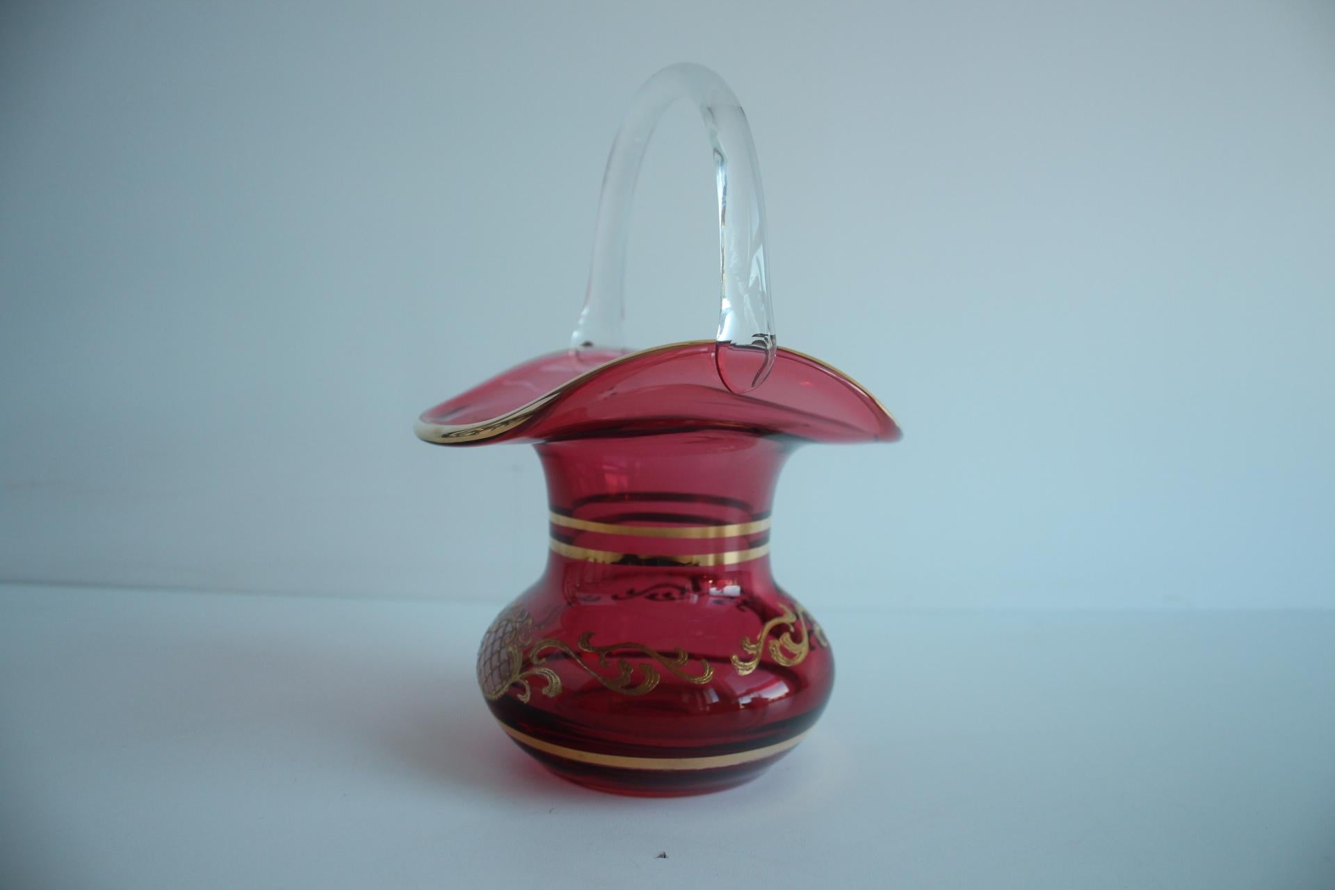 Crystal, gilded basket, Bohemia Crystal, Czechoslovakia, 1960's. For Sale 1