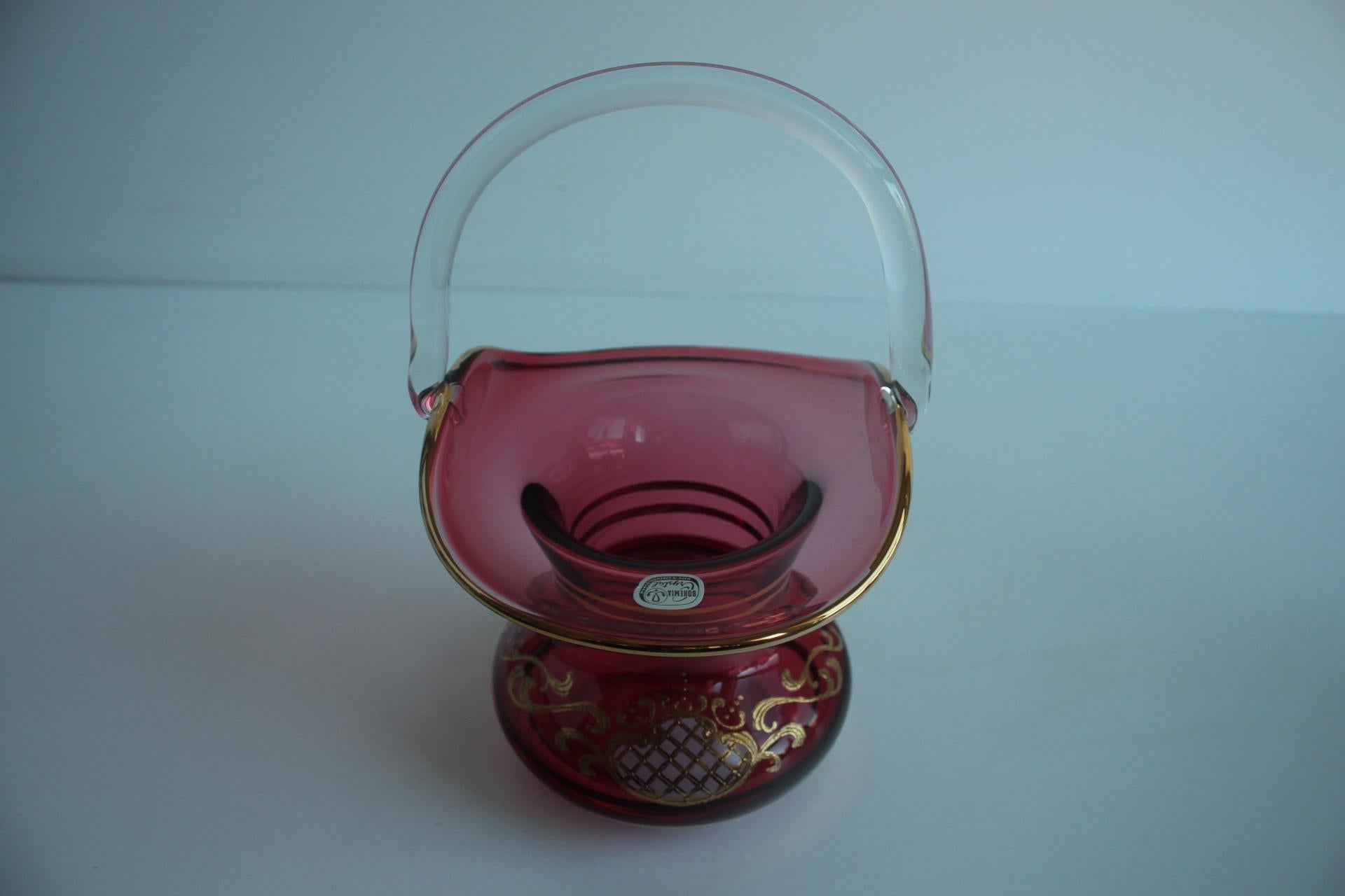 Crystal, gilded basket, Bohemia Crystal, Czechoslovakia, 1960's. For Sale 2