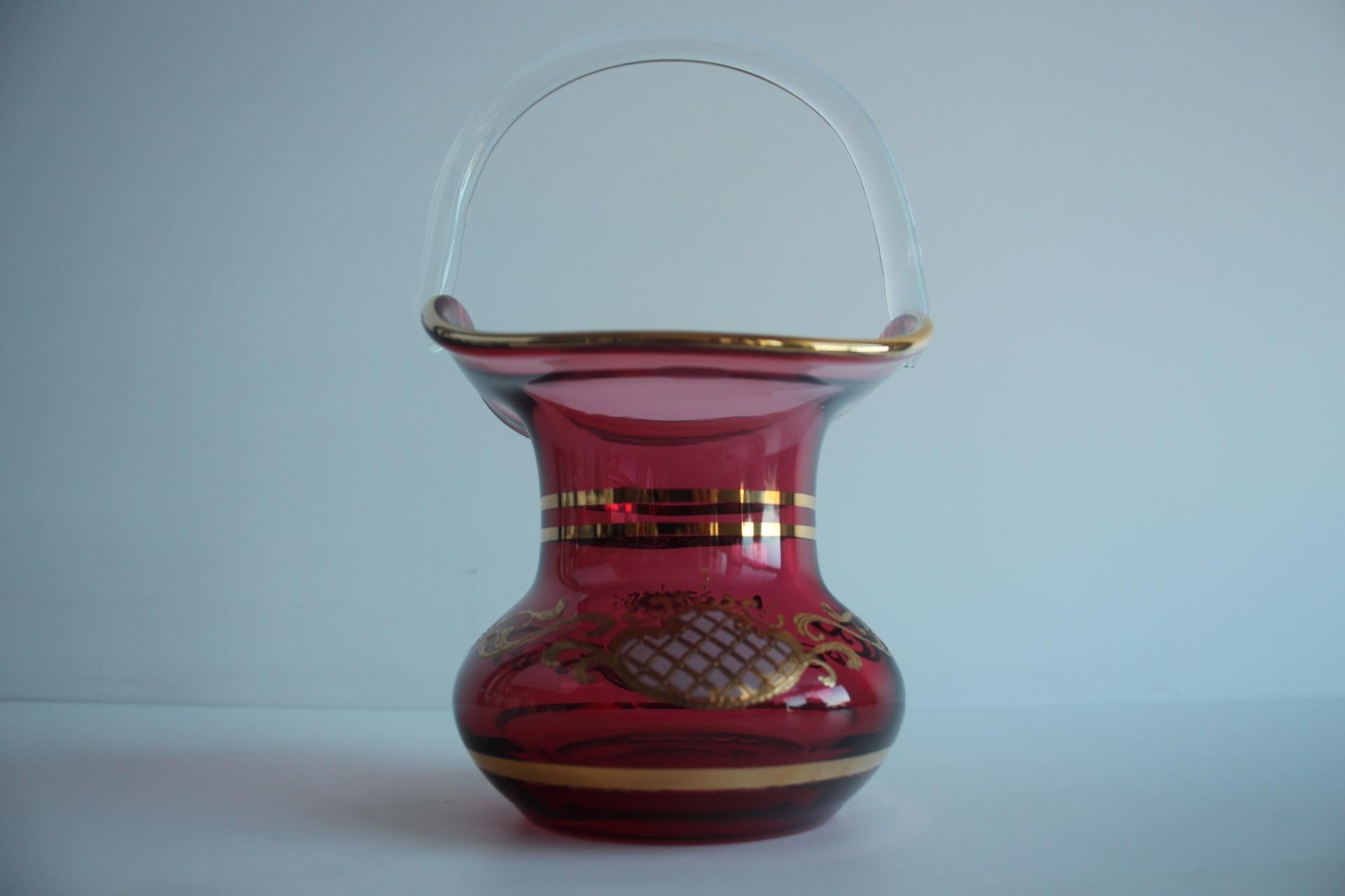 Crystal, gilded basket, Bohemia Crystal, Czechoslovakia, 1960's. For Sale 3