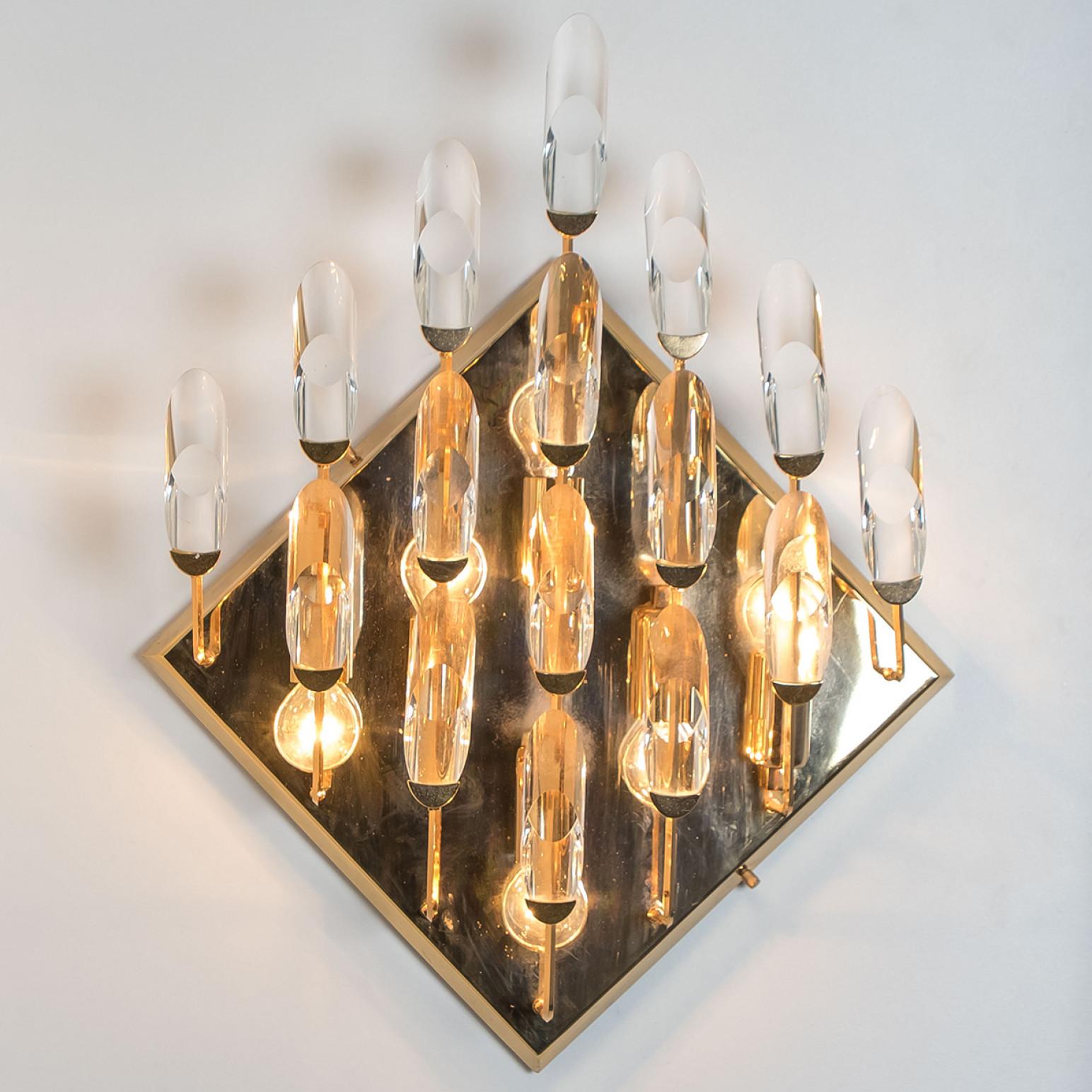 Italian Crystal Gilded Brass Wall Light, Stilkronen, 1975 For Sale