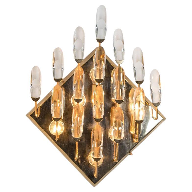 Crystal Gilded Brass Wall Light, Stilkronen, 1975 For Sale