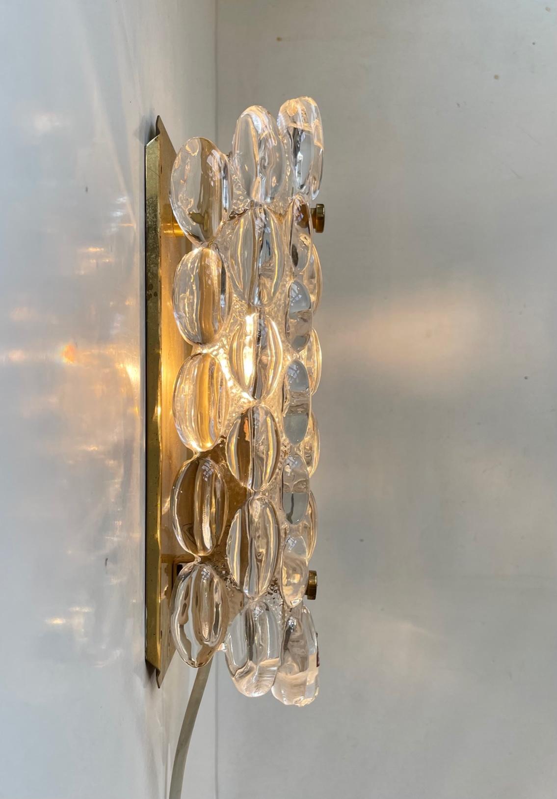 Crystal & Gilt Brass Wall Sconce by Carl Fagerlund for Orrefors Sweden In Good Condition In Esbjerg, DK