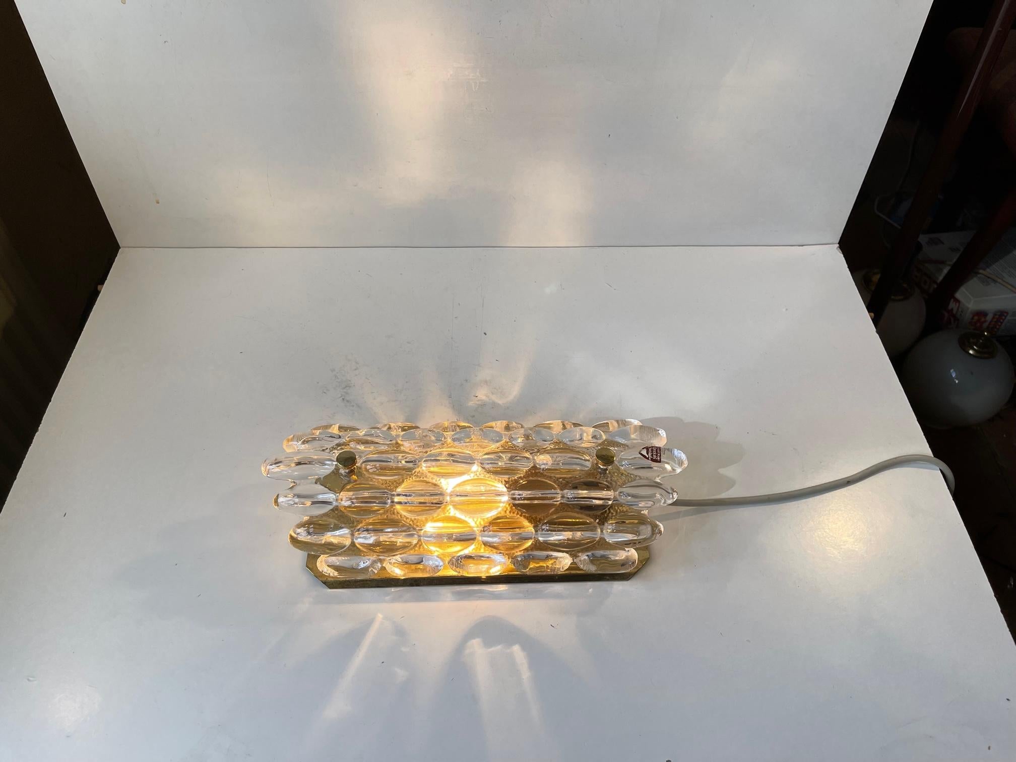Crystal & Gilt Brass Wall Sconce by Carl Fagerlund for Orrefors Sweden 2