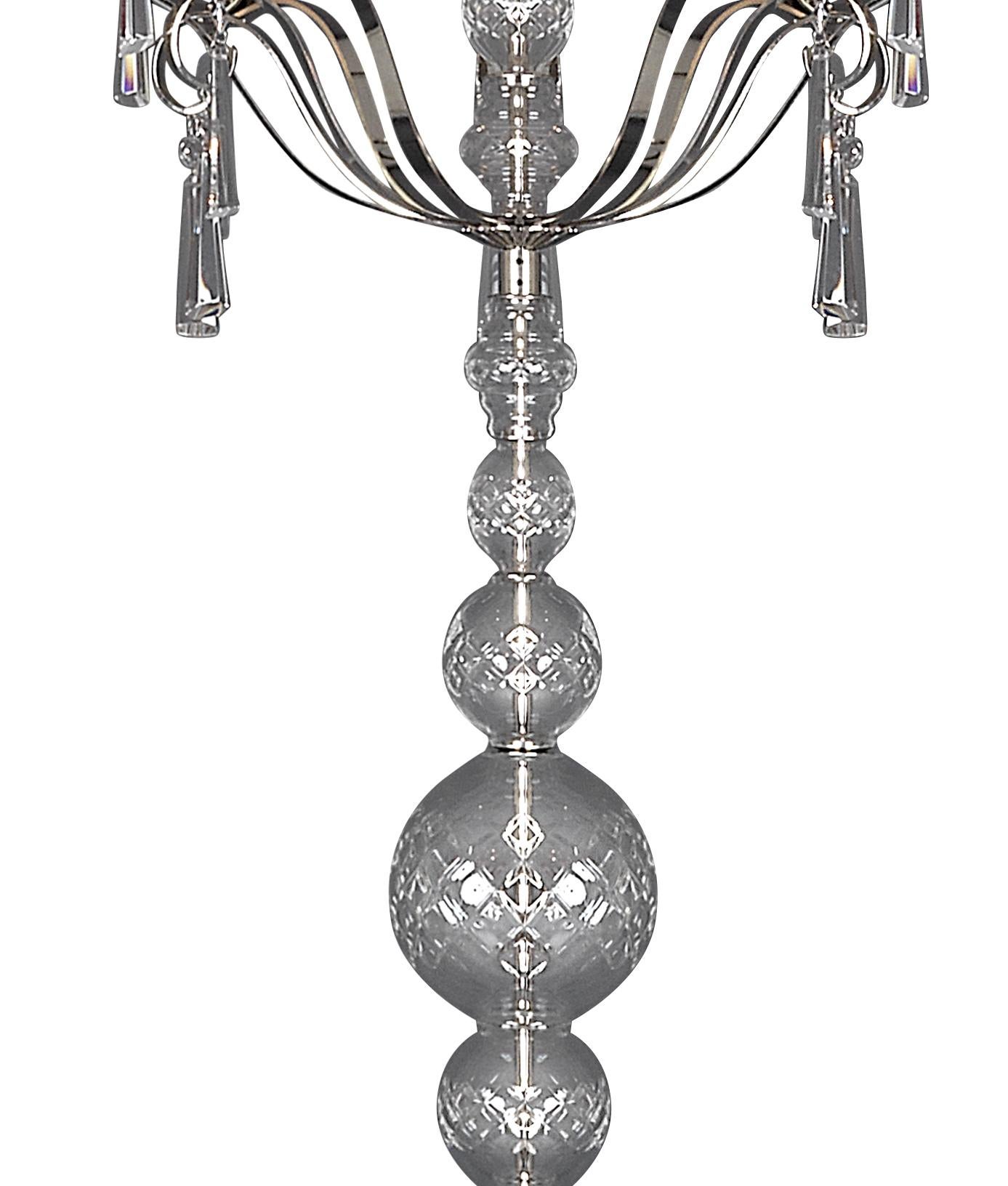 Austrian Crystal Glass and Brass Art Deco Floor Lamp, Re Edition For Sale