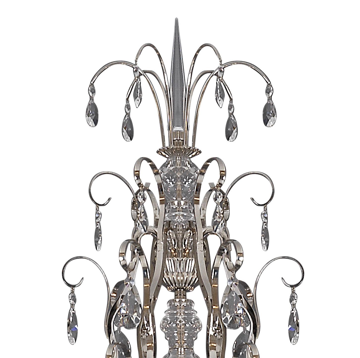 Austriaco Lampada da terra Art Deco in cristallo e ottone, Re Edition in vendita