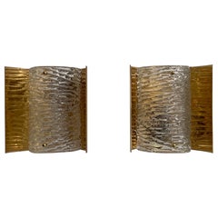 Crystal Glass and Brass Curve Backplate Pair of Sconces, 1960s, Germany