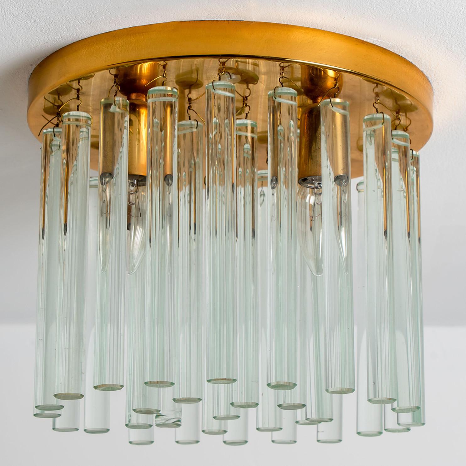 Crystal Glass and Brass Flush Mount by Ernst Palme, 1970s In Good Condition For Sale In Rijssen, NL