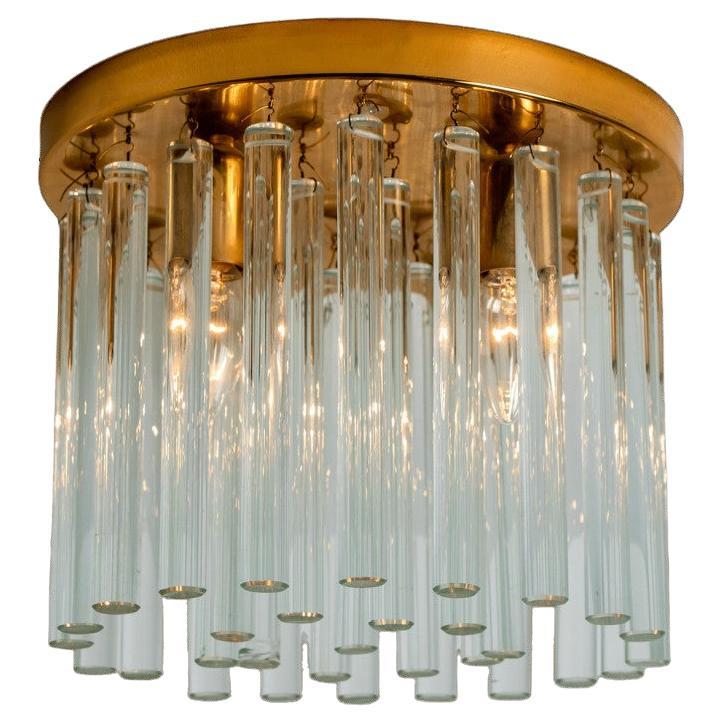 Crystal Glass and Brass Flush Mount by Ernst Palme, 1970s