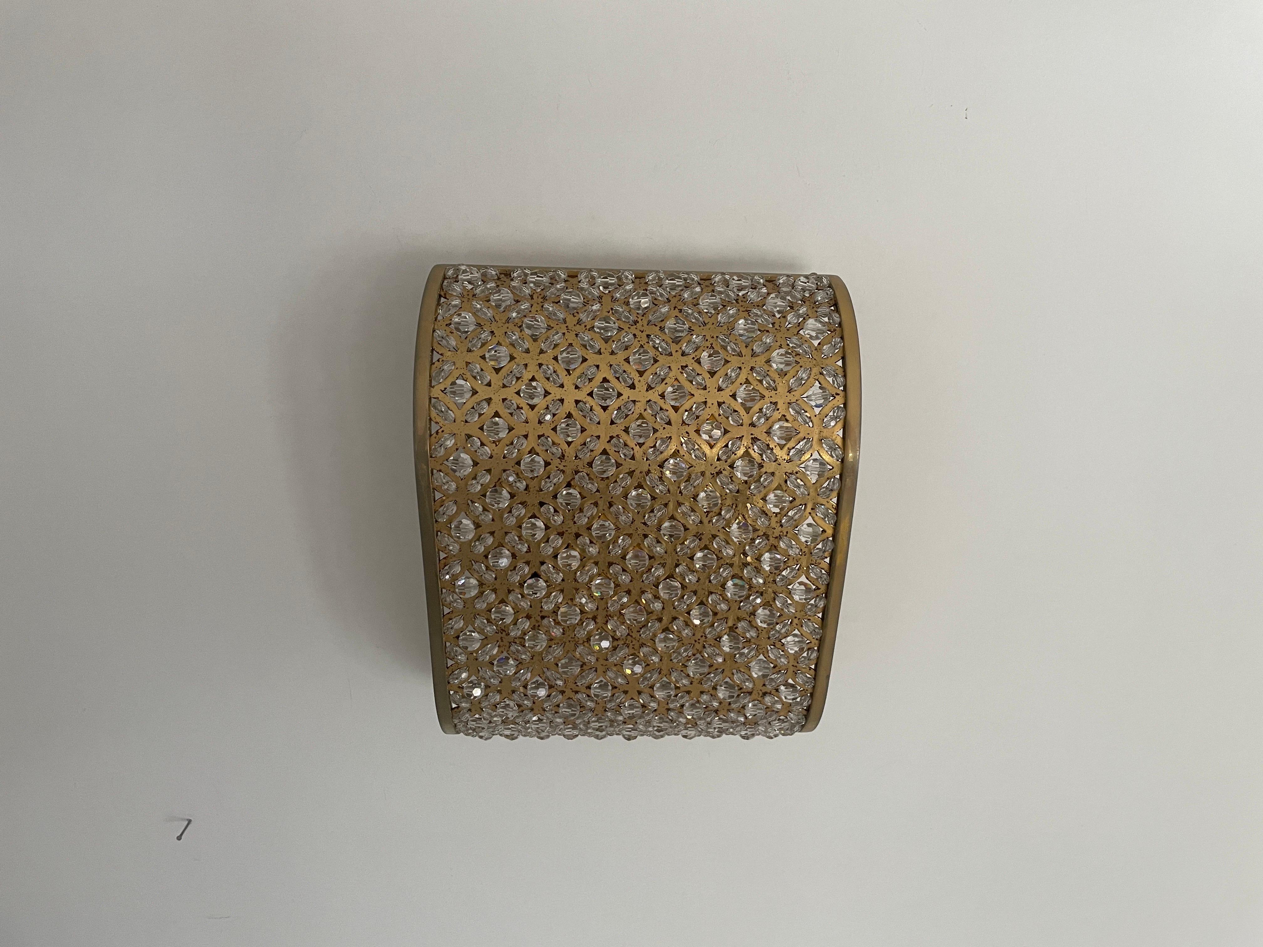 Mid-Century Modern Applique simple en cristal de verre et laiton, années 1960, Italie en vente