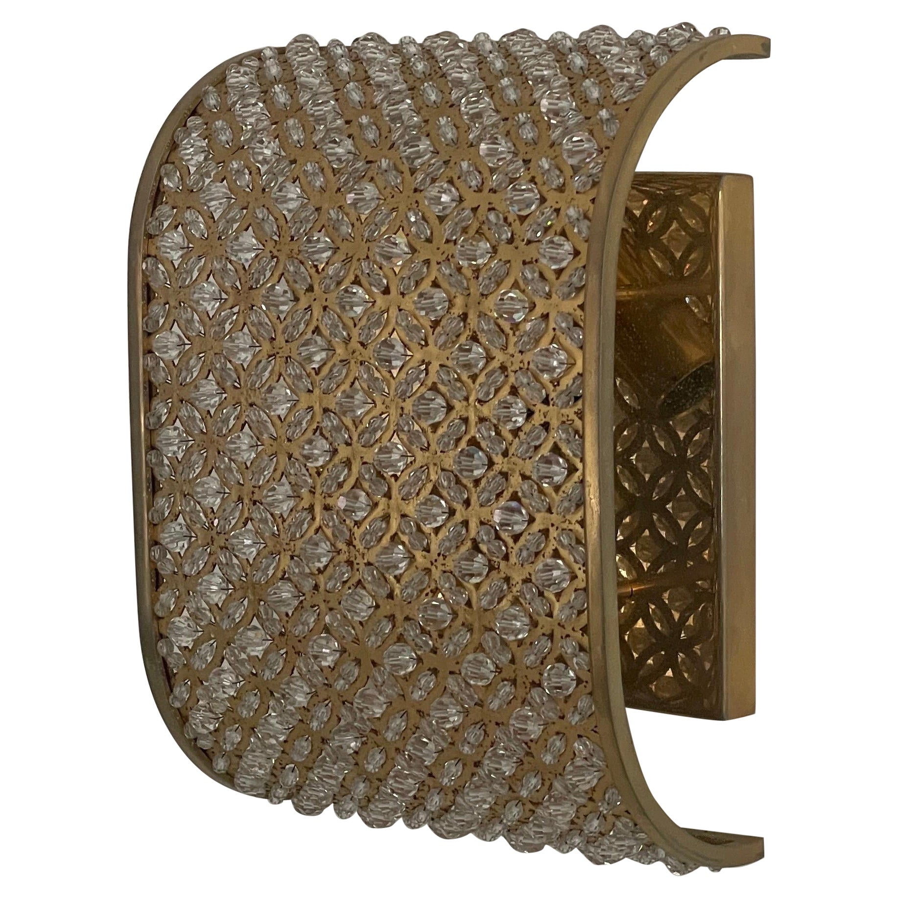 Crystal Glass and Brass Single Sconce, 1960s, Italy