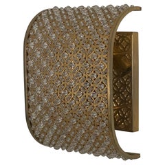 Crystal Glass and Brass Single Sconce, 1960s, Italy