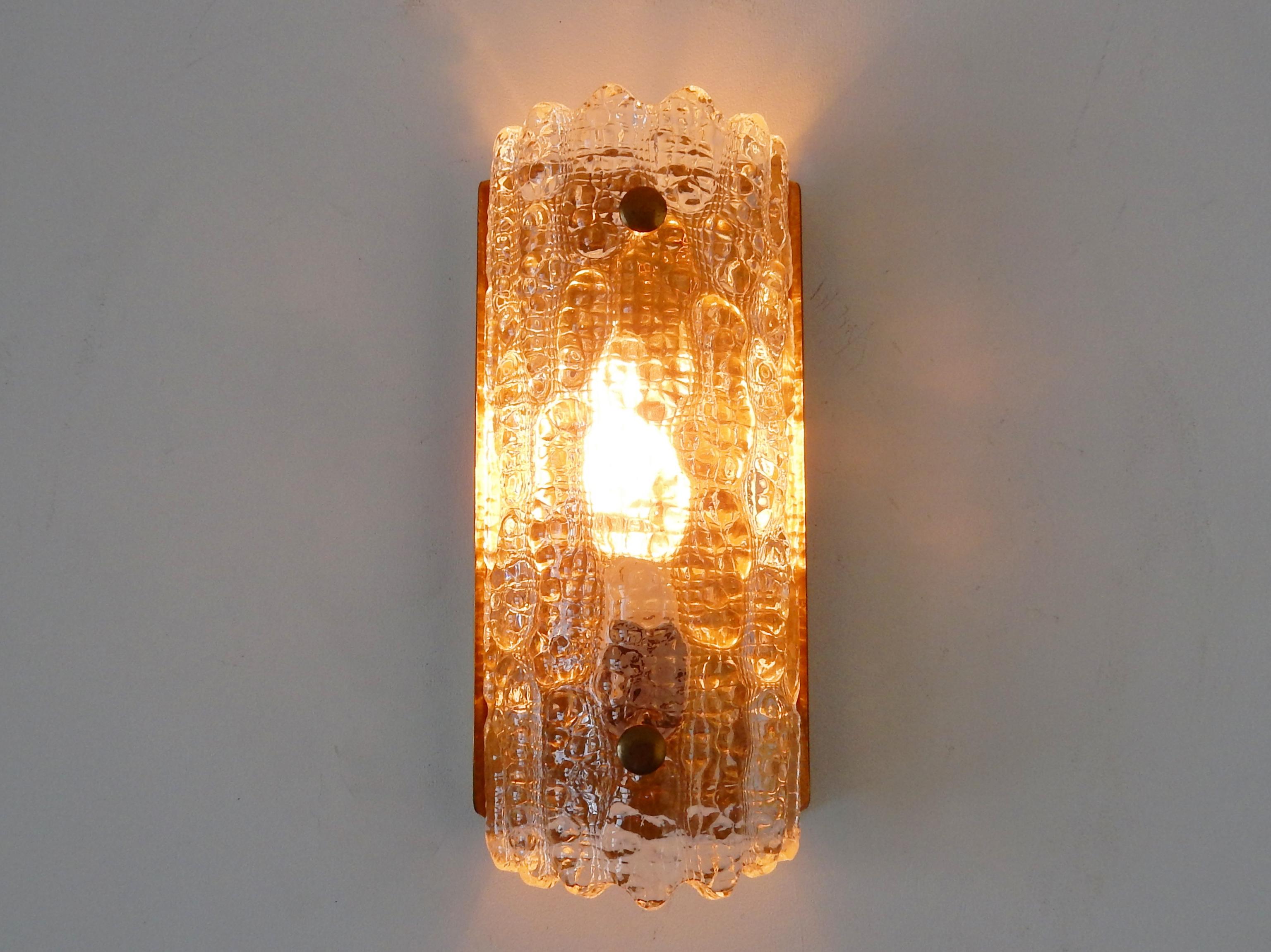Crystal Glass and Brass Wall Lamp by Carl Fagerlund for Orrefors and Lyfa, 1960s In Good Condition In Steenwijk, NL
