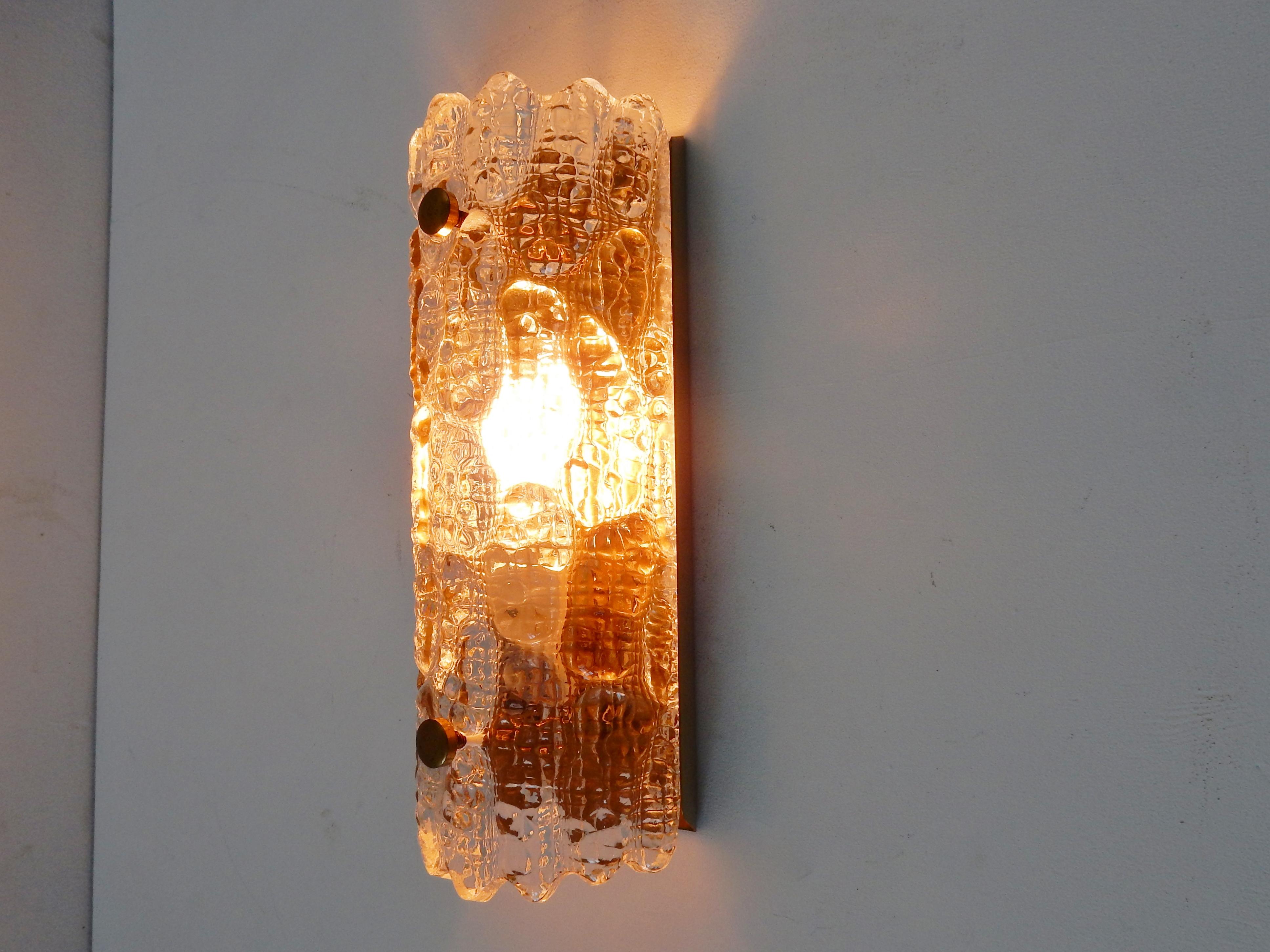 Crystal Glass and Brass Wall Lamp by Carl Fagerlund for Orrefors and Lyfa, 1960s 1