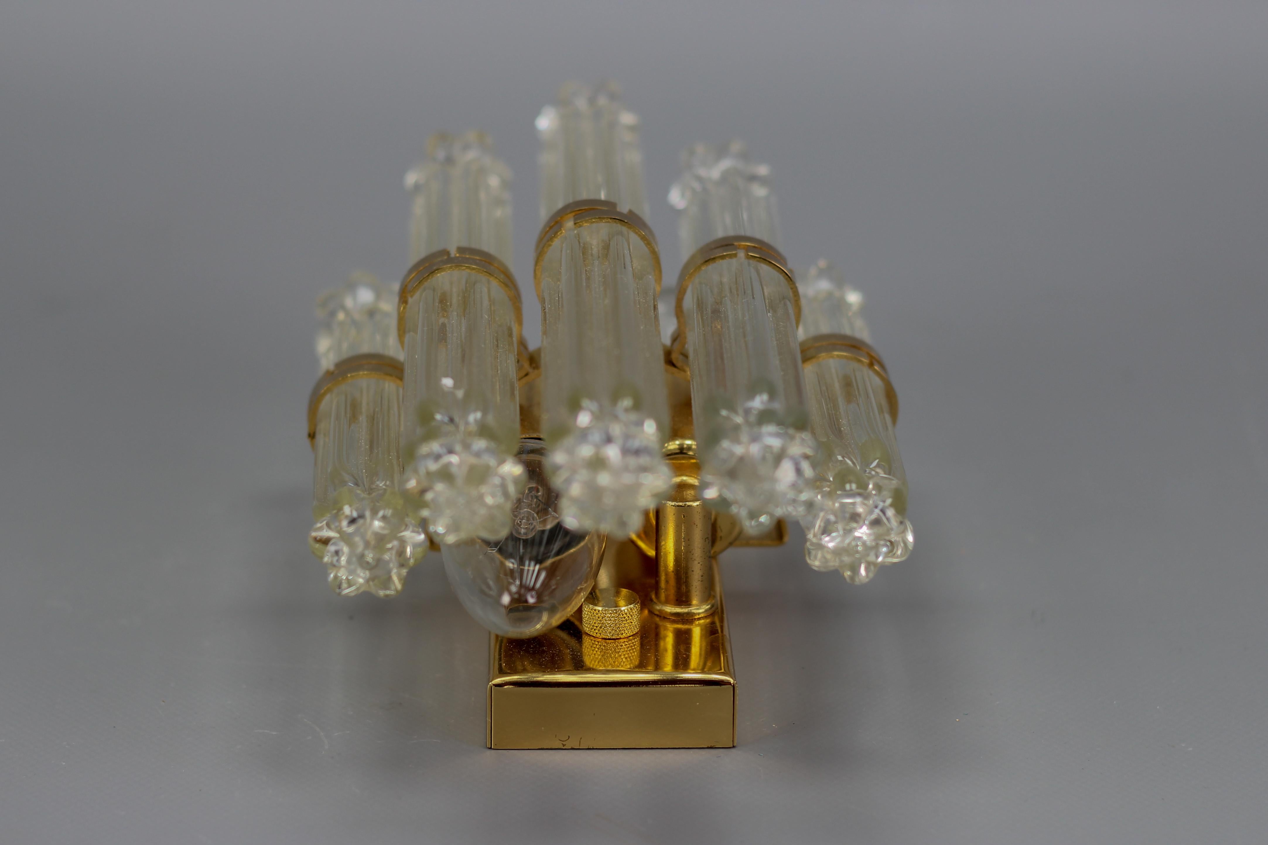 Crystal Glass and Brass Wall Lamp by Honsel, Germany For Sale 4