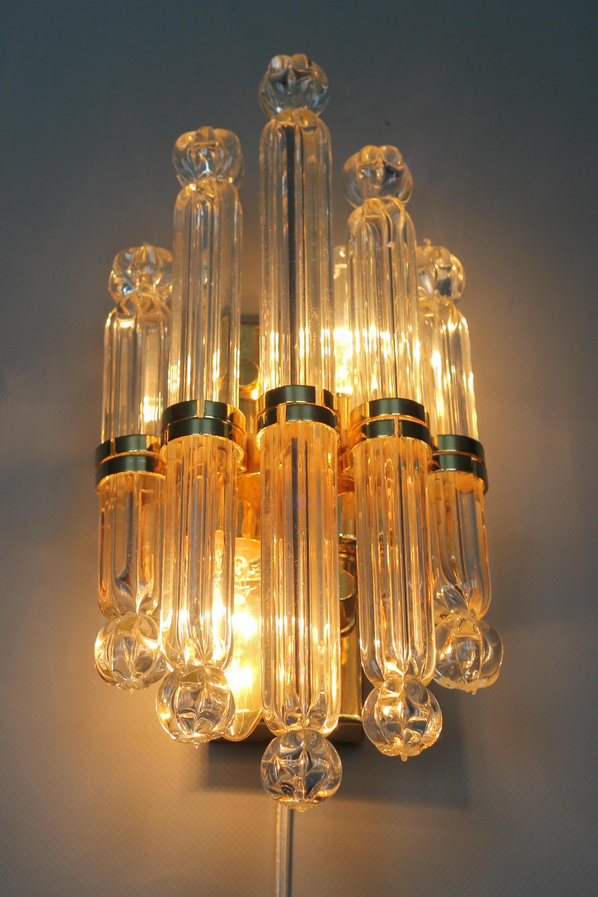 Crystal Glass and Brass Wall Lamp by Honsel, Germany For Sale 14