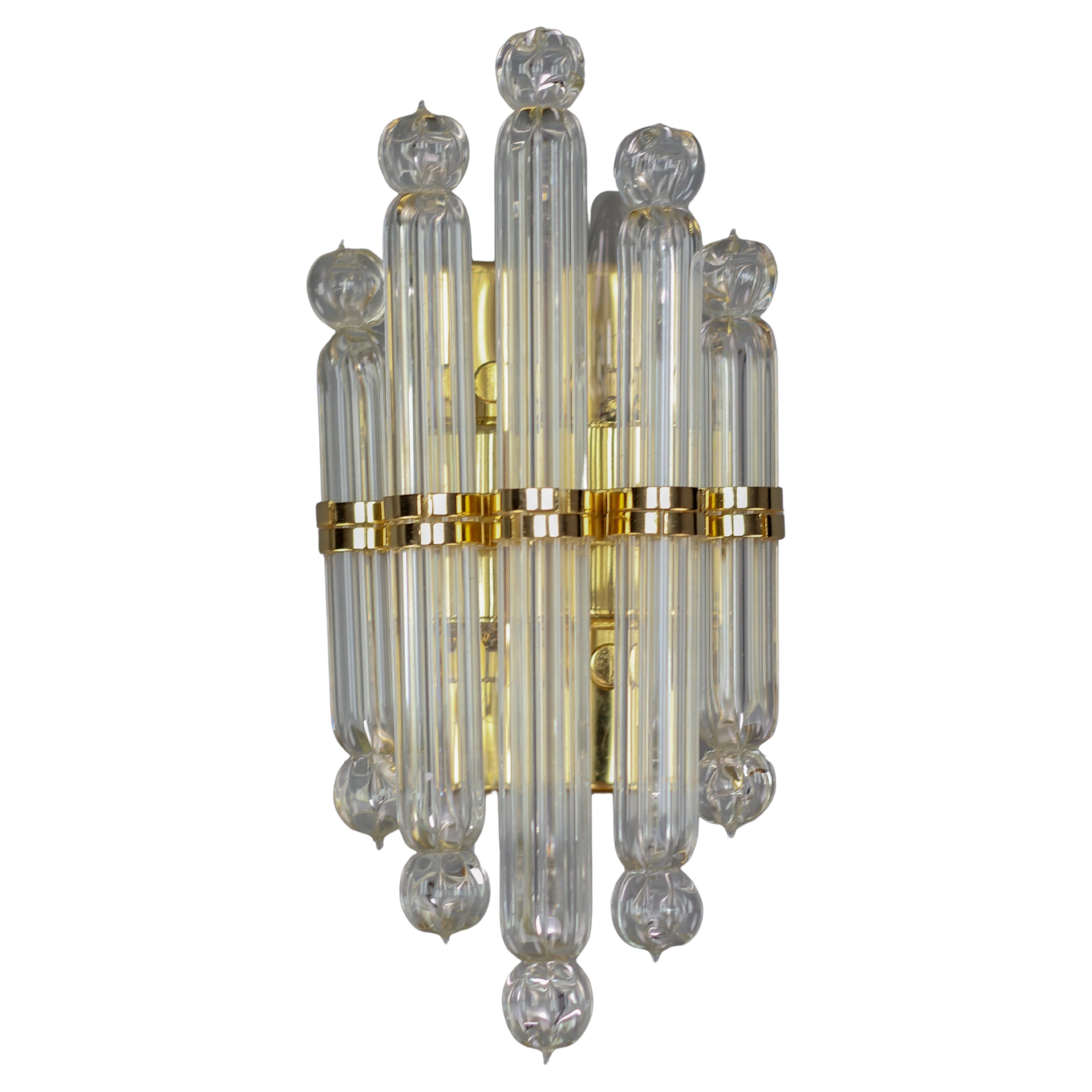 Crystal Glass and Brass Wall Lamp by Honsel, Germany For Sale