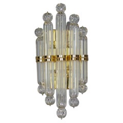 Retro Crystal Glass and Brass Wall Lamp by Honsel, Germany