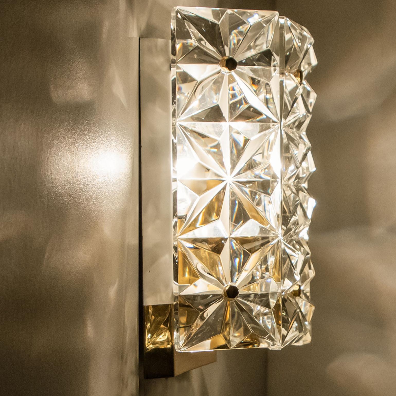 Crystal Glass and Brass Wall Sconces by Kinkeldey, 1970s For Sale 6