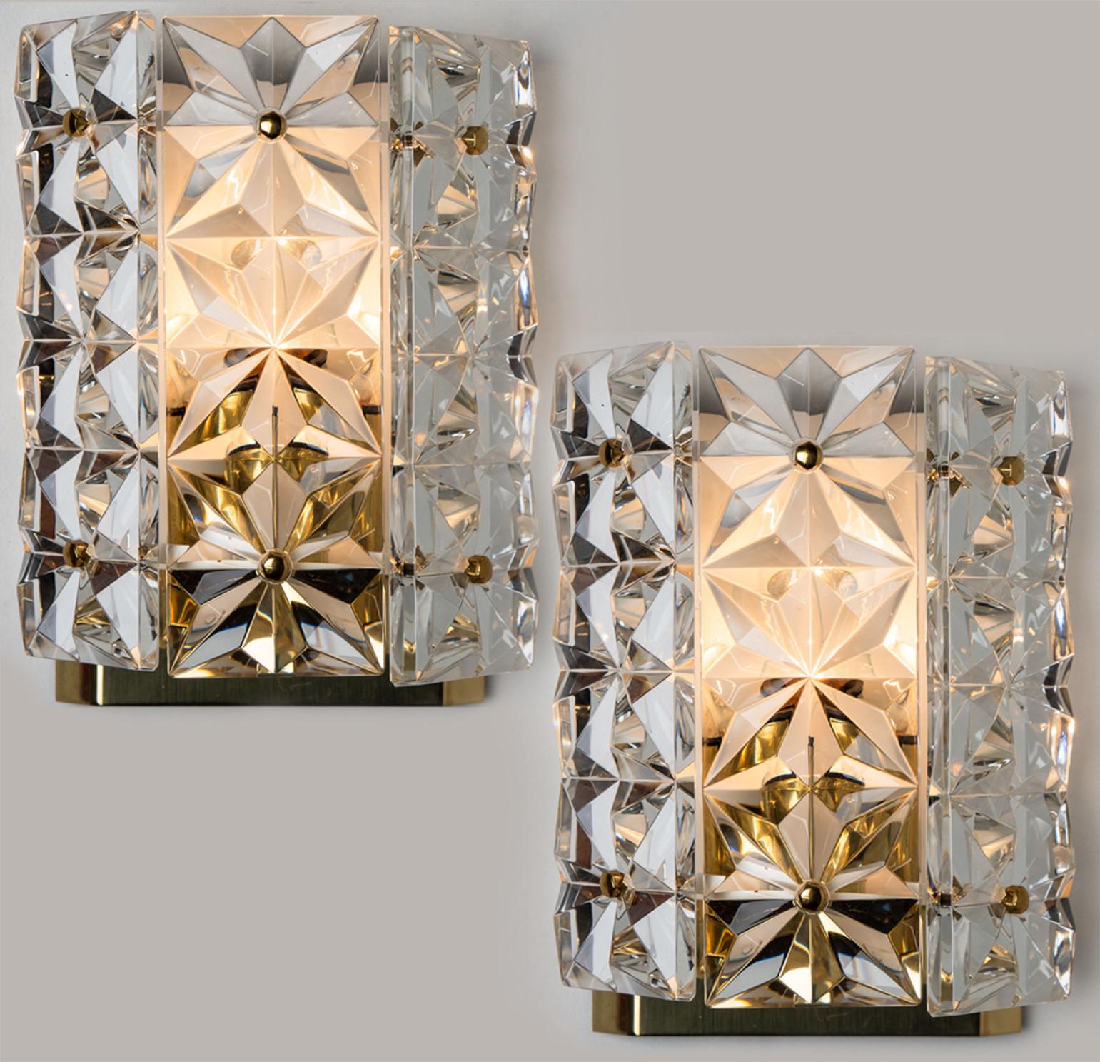 Crystal Glass and Brass Wall Sconces by Kinkeldey, 1970s For Sale 7