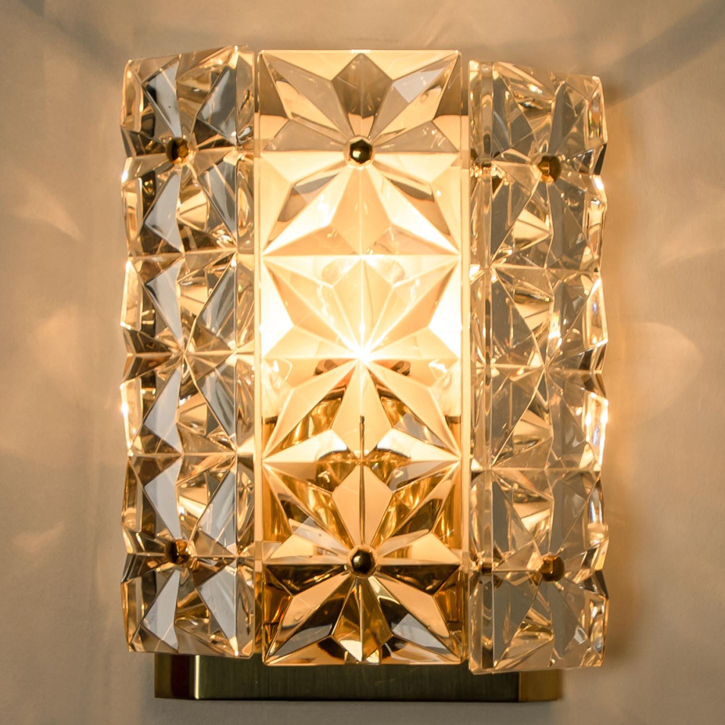 Crystal Glass and Brass Wall Sconces by Kinkeldey, 1970s In Good Condition For Sale In Rijssen, NL