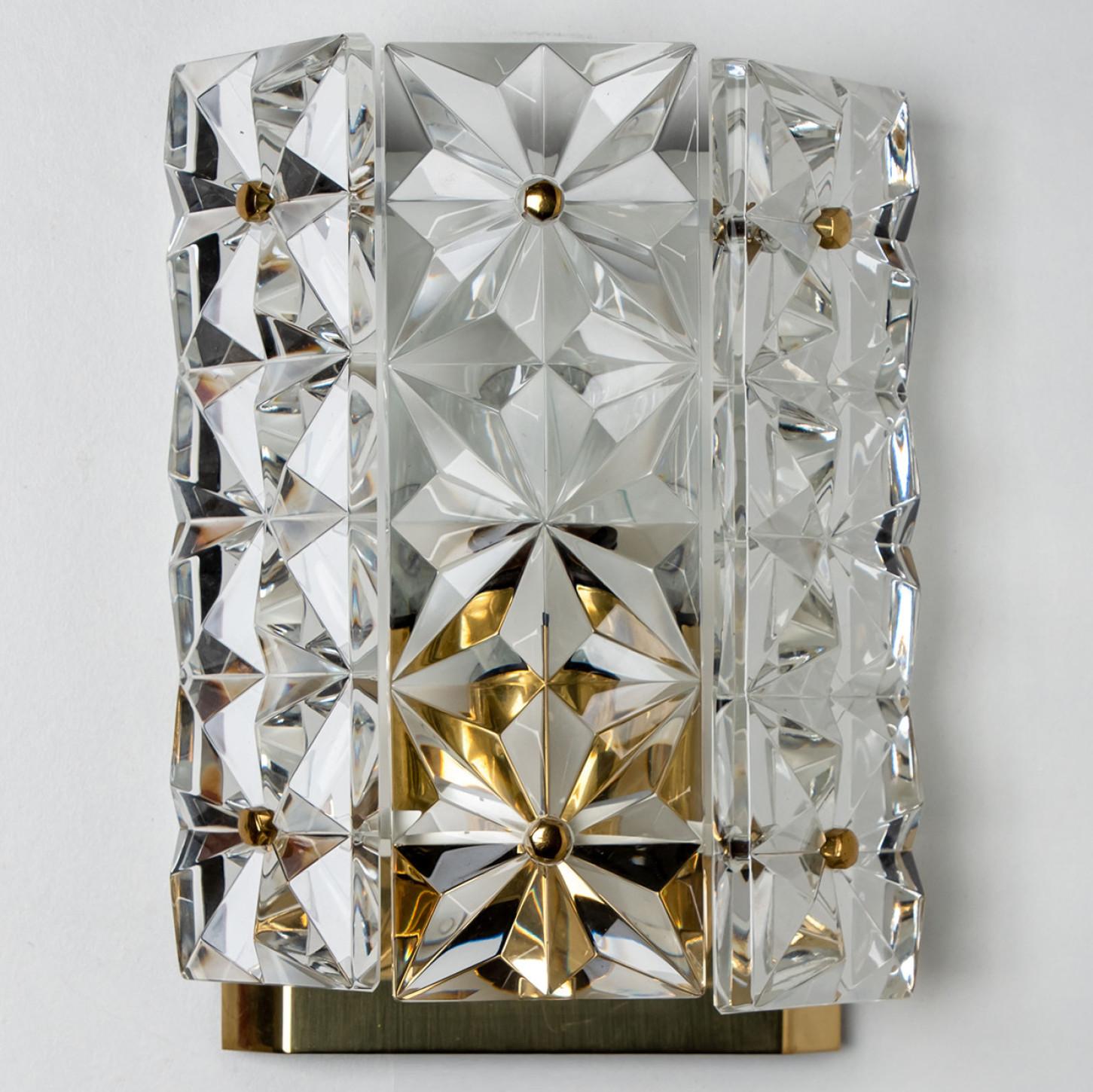 Metal Crystal Glass and Brass Wall Sconces by Kinkeldey, 1970s For Sale