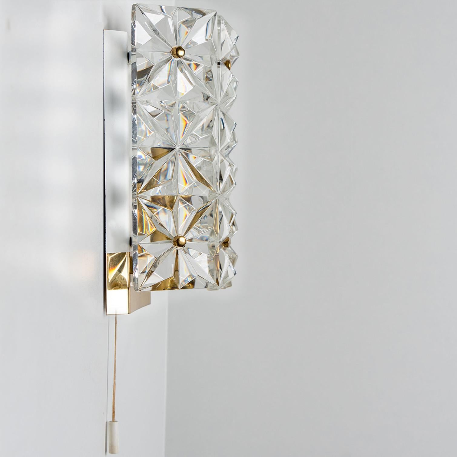 Crystal Glass and Brass Wall Sconces by Kinkeldey, 1970s For Sale 1