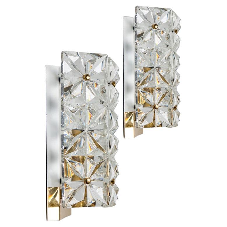 Crystal Glass and Brass Wall Sconces by Kinkeldey, 1970s For Sale