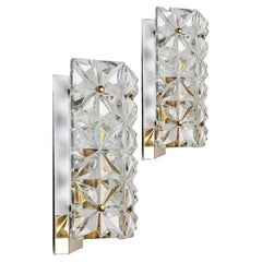 Crystal Glass and Brass Wall Sconces by Kinkeldey, 1970s