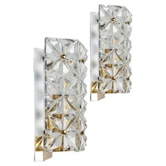 Crystal Glass and Brass Wall Sconces by Kinkeldey, 1970s