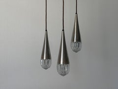 Crystal Glass and Chrome 3 Shade Cascade Pendant Lamp, 1960s, Germany