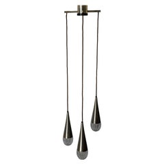 Crystal Glass and Chrome 3 Shade Cascade Pendant Lamp, 1960s, Germany