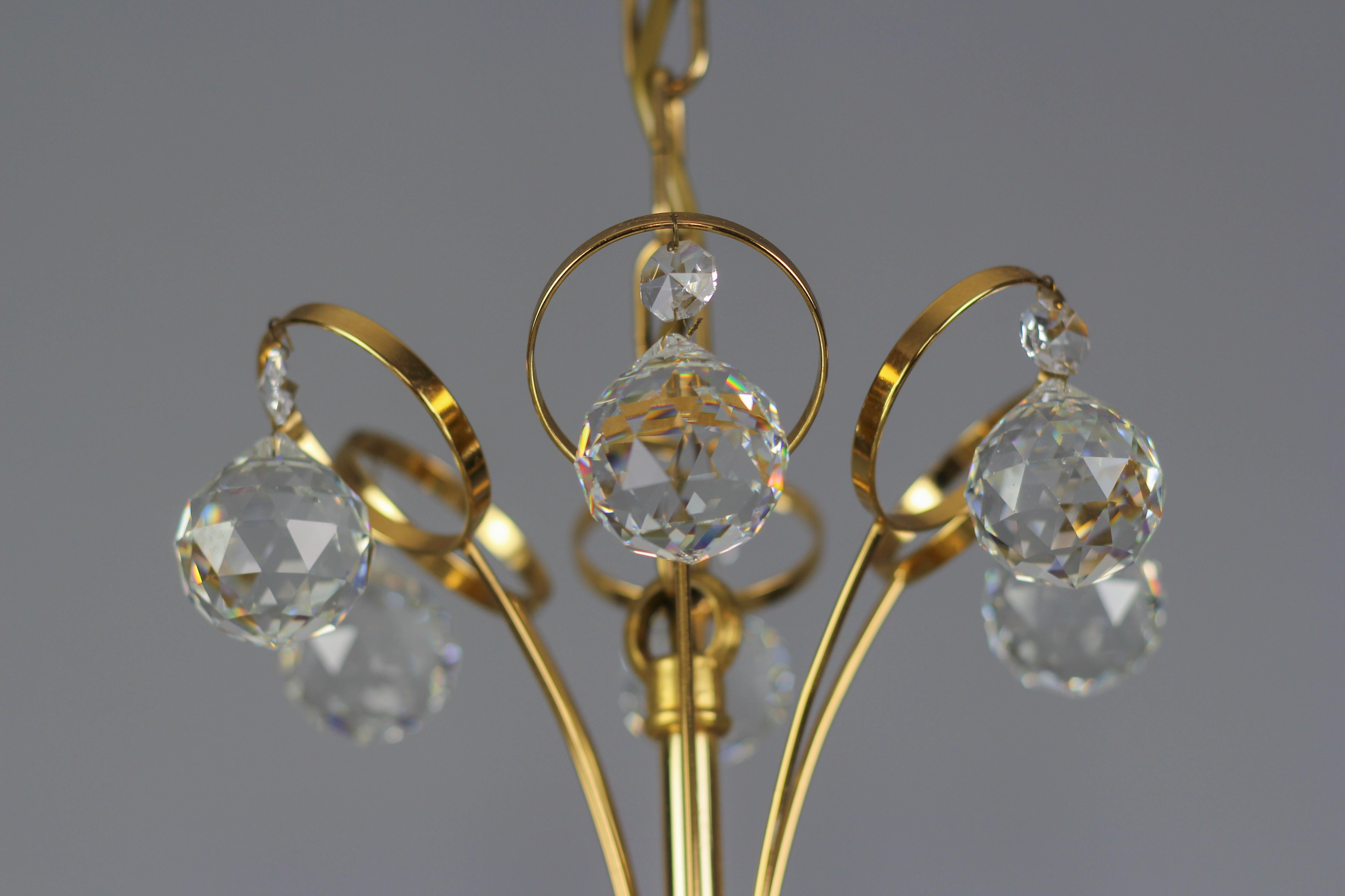 Crystal Glass and Gilt Brass Seven-Light Chandelier, Germany, 1970s For Sale 6